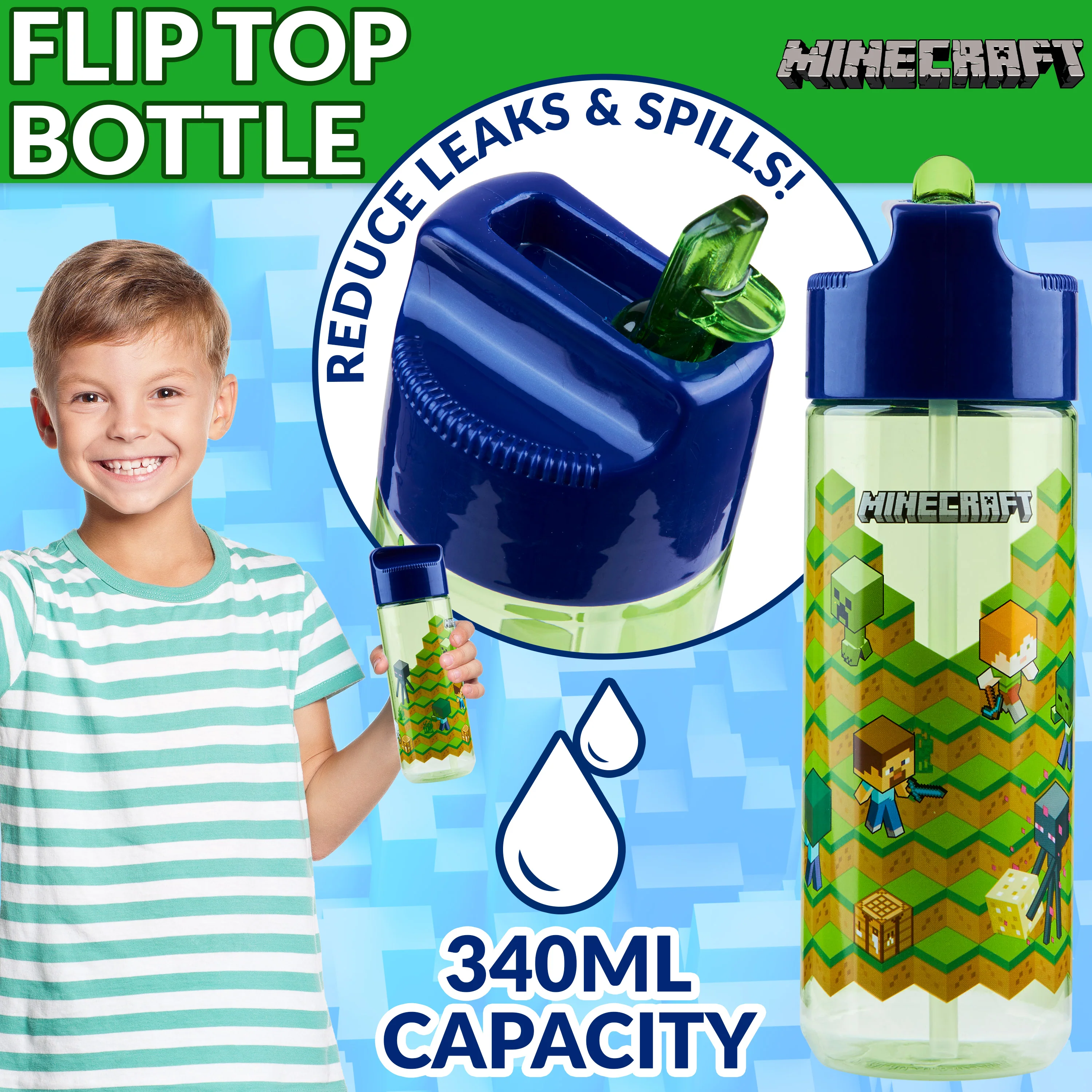 Minecraft Kids Lunchbox with Compartments & Water Bottle for School or Days Out - Image 4