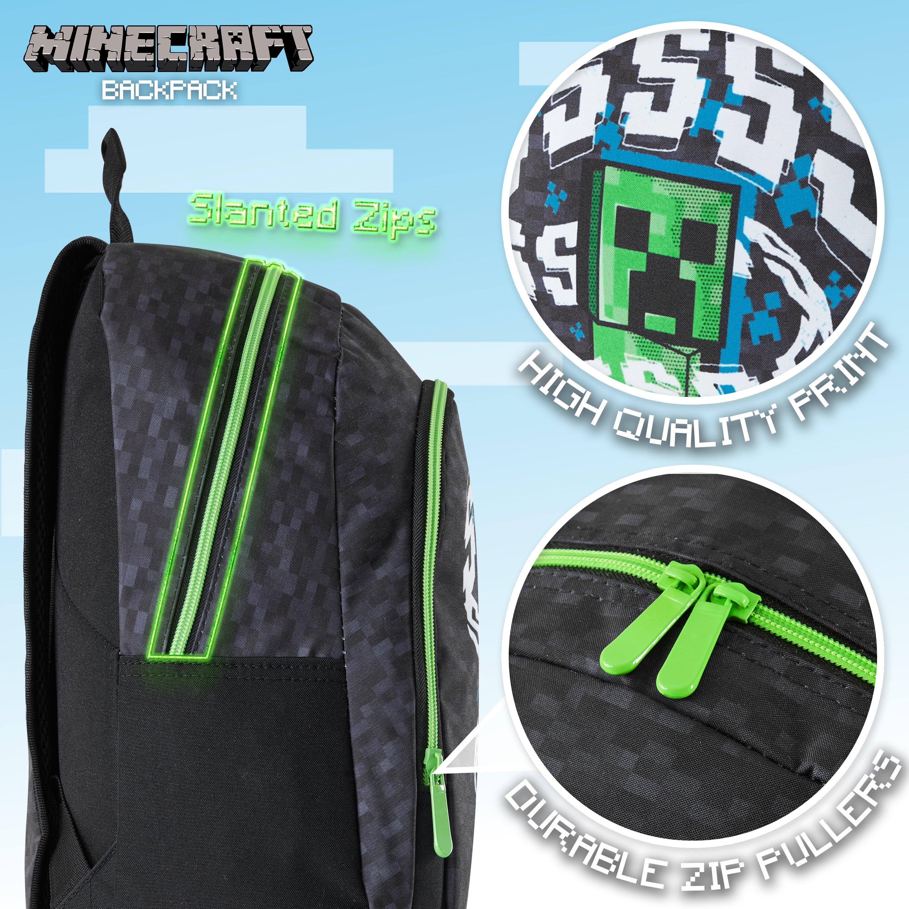 Minecraft Kids School Backpack with Zipped Front Pocket for Sports,Travel - Gamer Gifts - Image 2