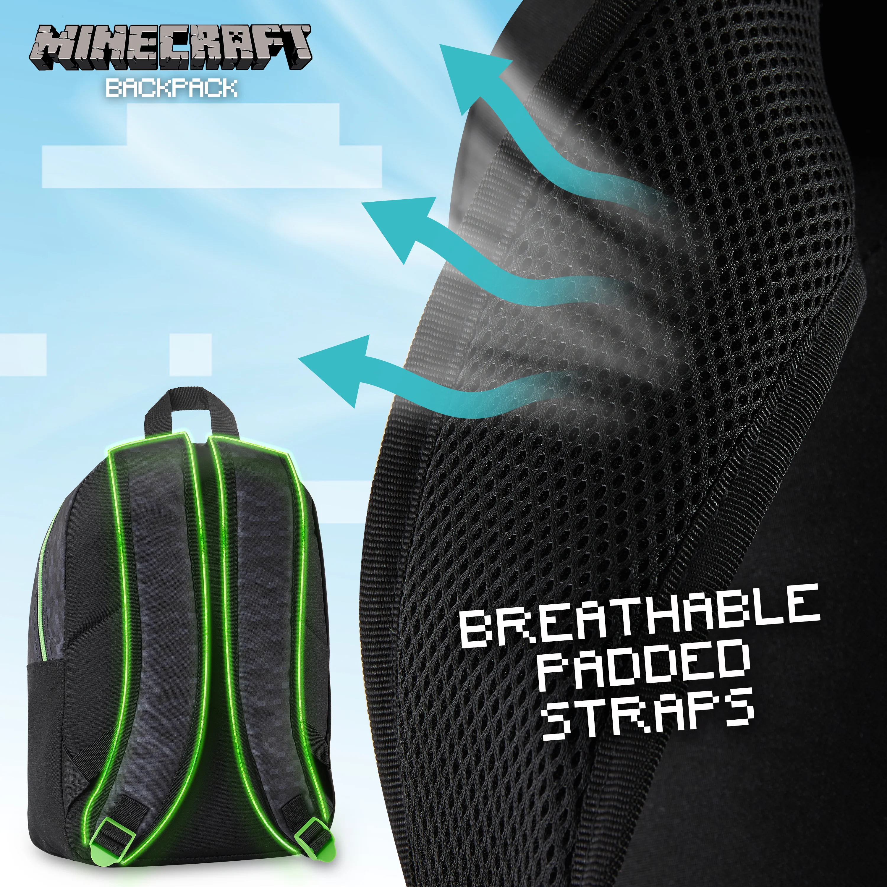 Minecraft Kids School Backpack with Zipped Front Pocket for Sports,Travel - Gamer Gifts - Image 3