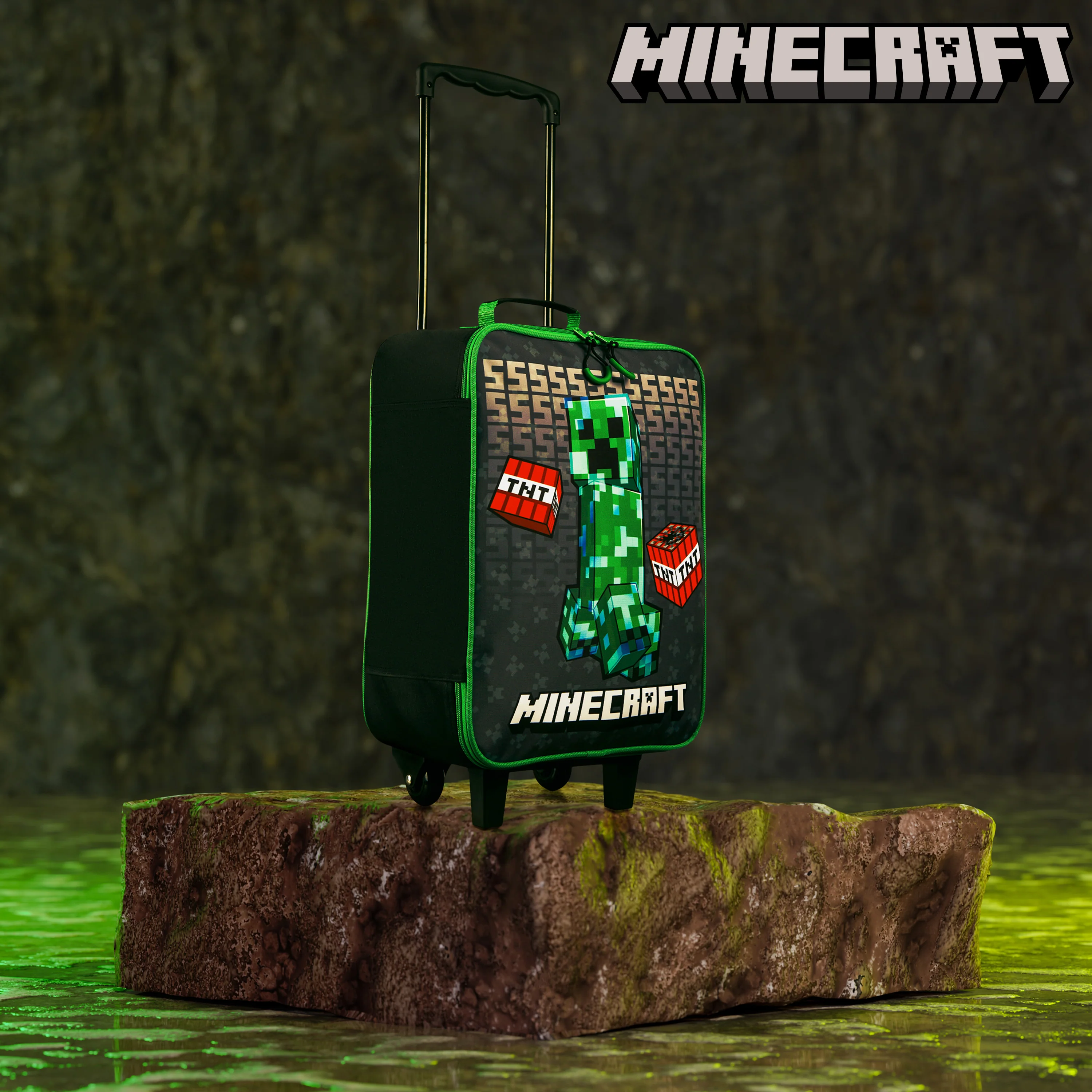 Minecraft Kids Suitcase for Boys and Girls Foldable Trolley Hand Luggage Bag Carry On Gamer Travel Bag with Wheels Size Cabin Bag Wheeled Bag with Handle Trolley Suitcase Boys - Image 2