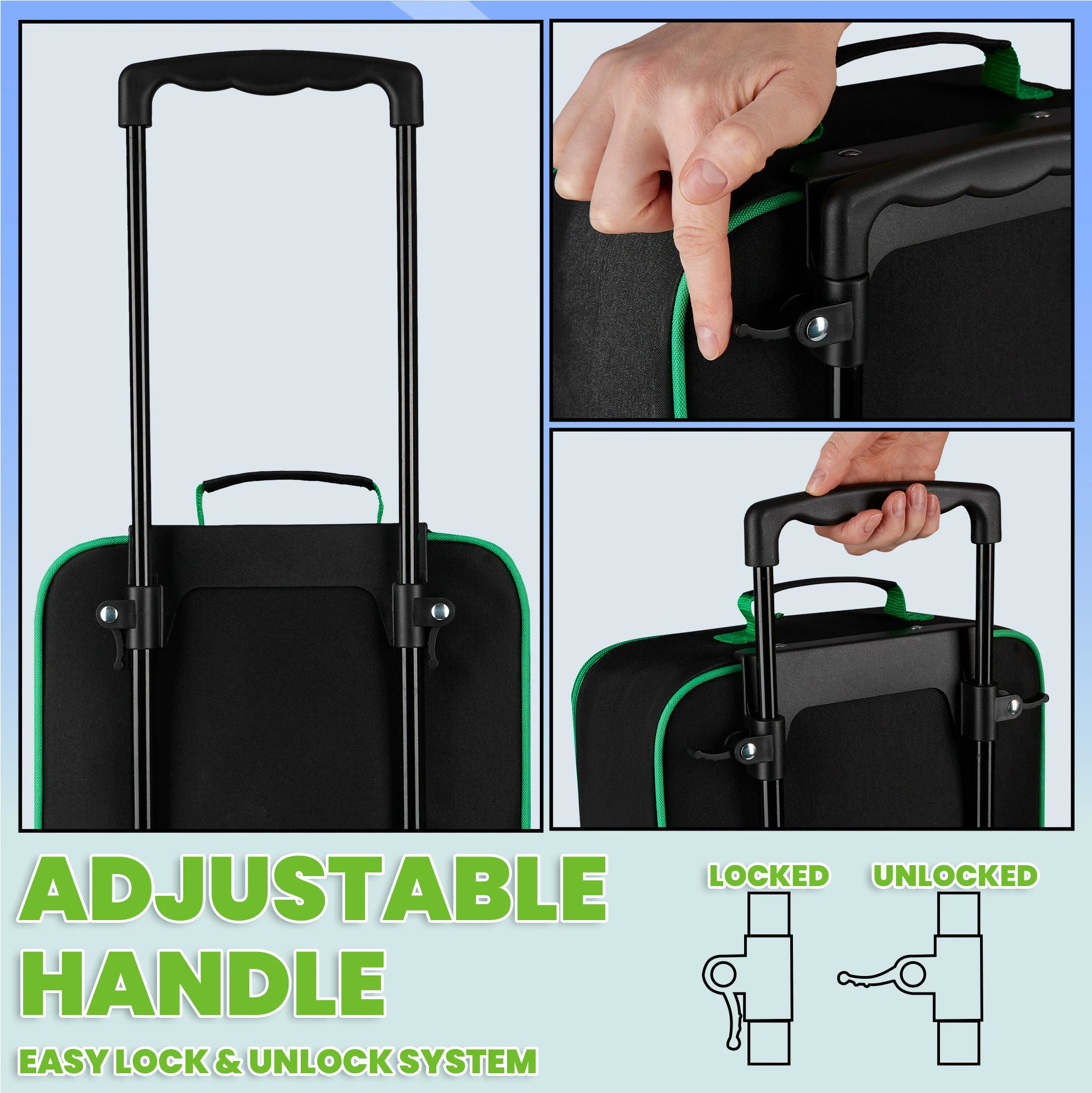 Minecraft Kids Suitcase for Boys and Girls Foldable Trolley Hand Luggage Bag Carry On Gamer Travel Bag with Wheels Size Cabin Bag Wheeled Bag with Handle Trolley Suitcase Boys - Image 3