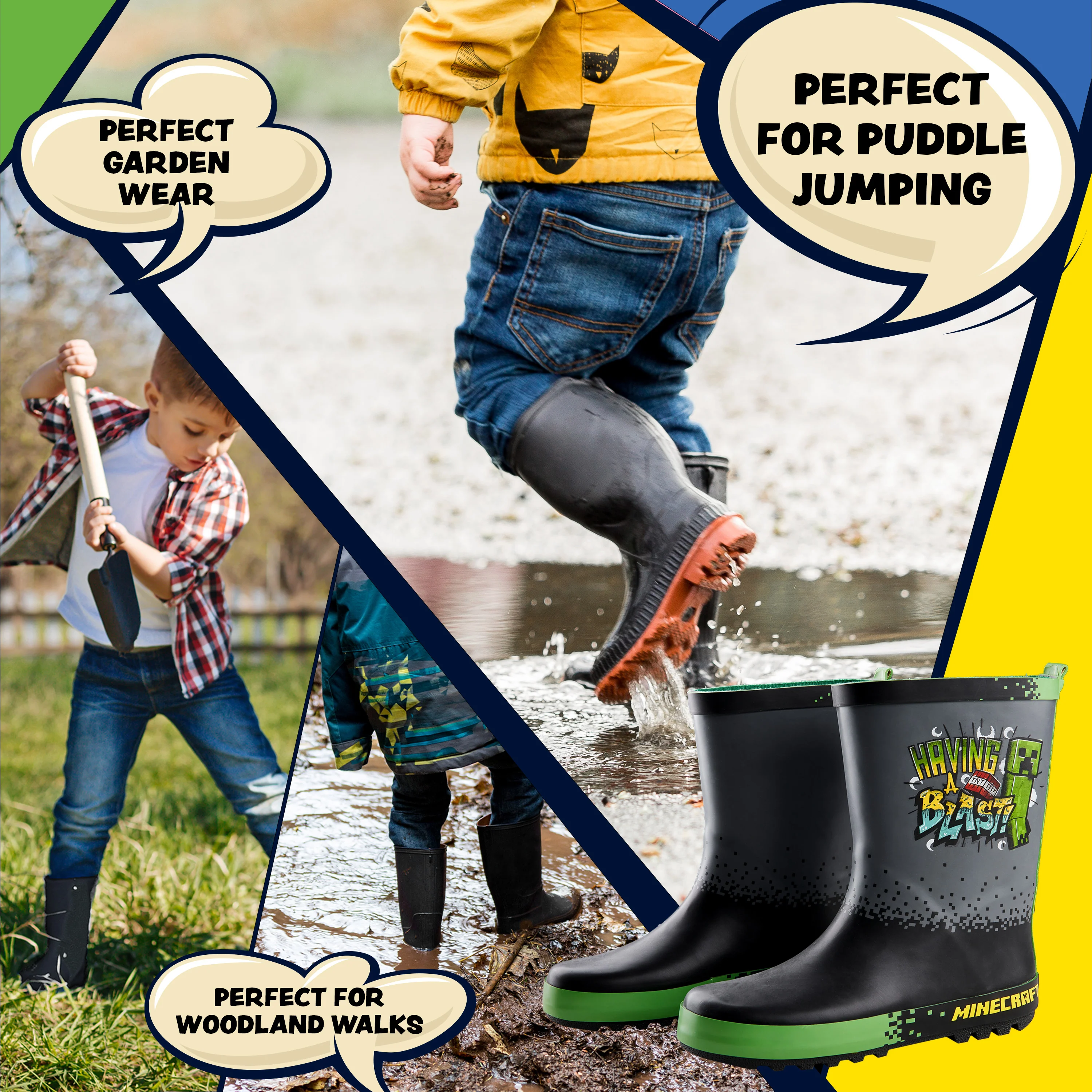 Minecraft Kids Wellies, Gamer Wellington Boots for Boys and Girls - Image 4
