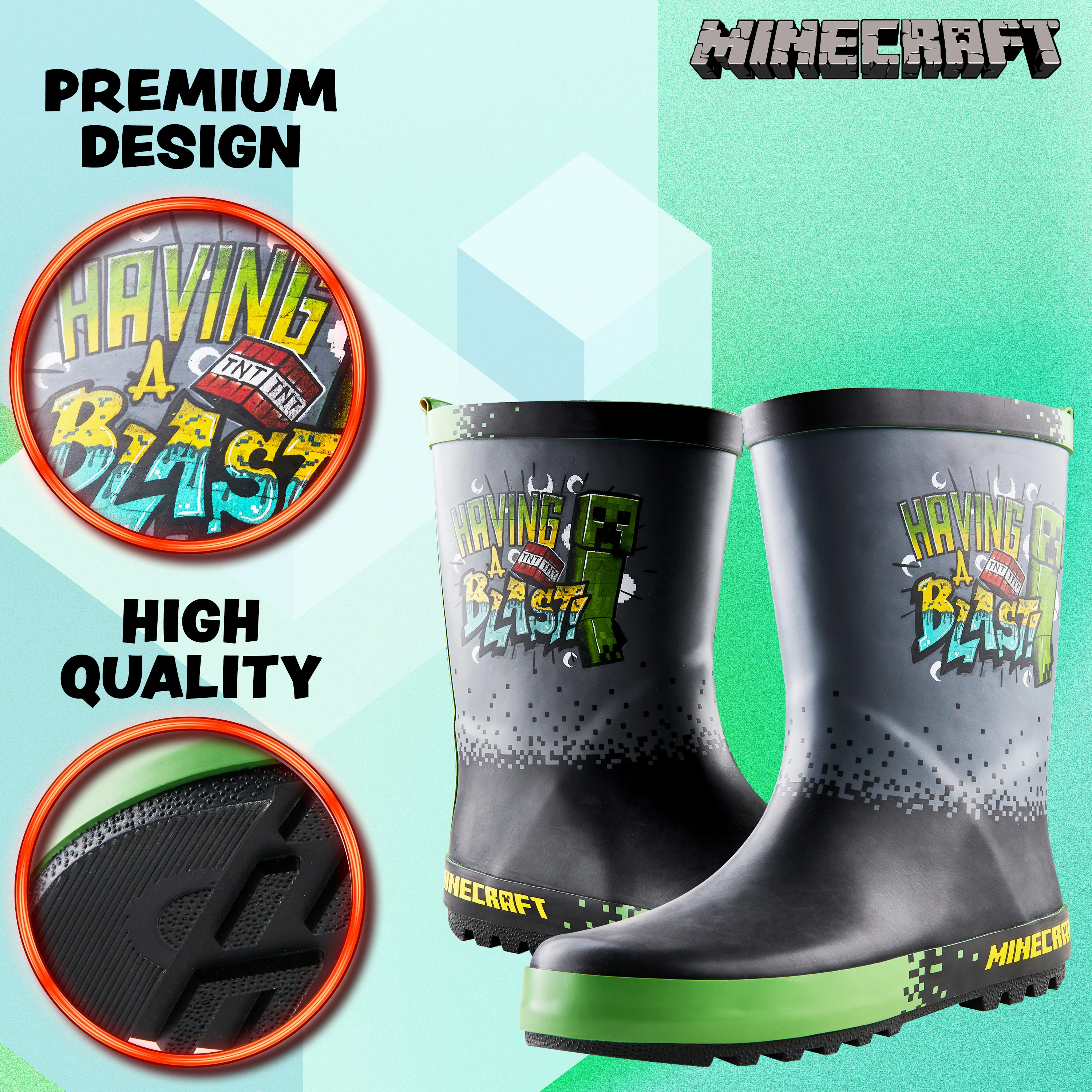 Minecraft Kids Wellies, Gamer Wellington Boots for Boys and Girls - Image 5