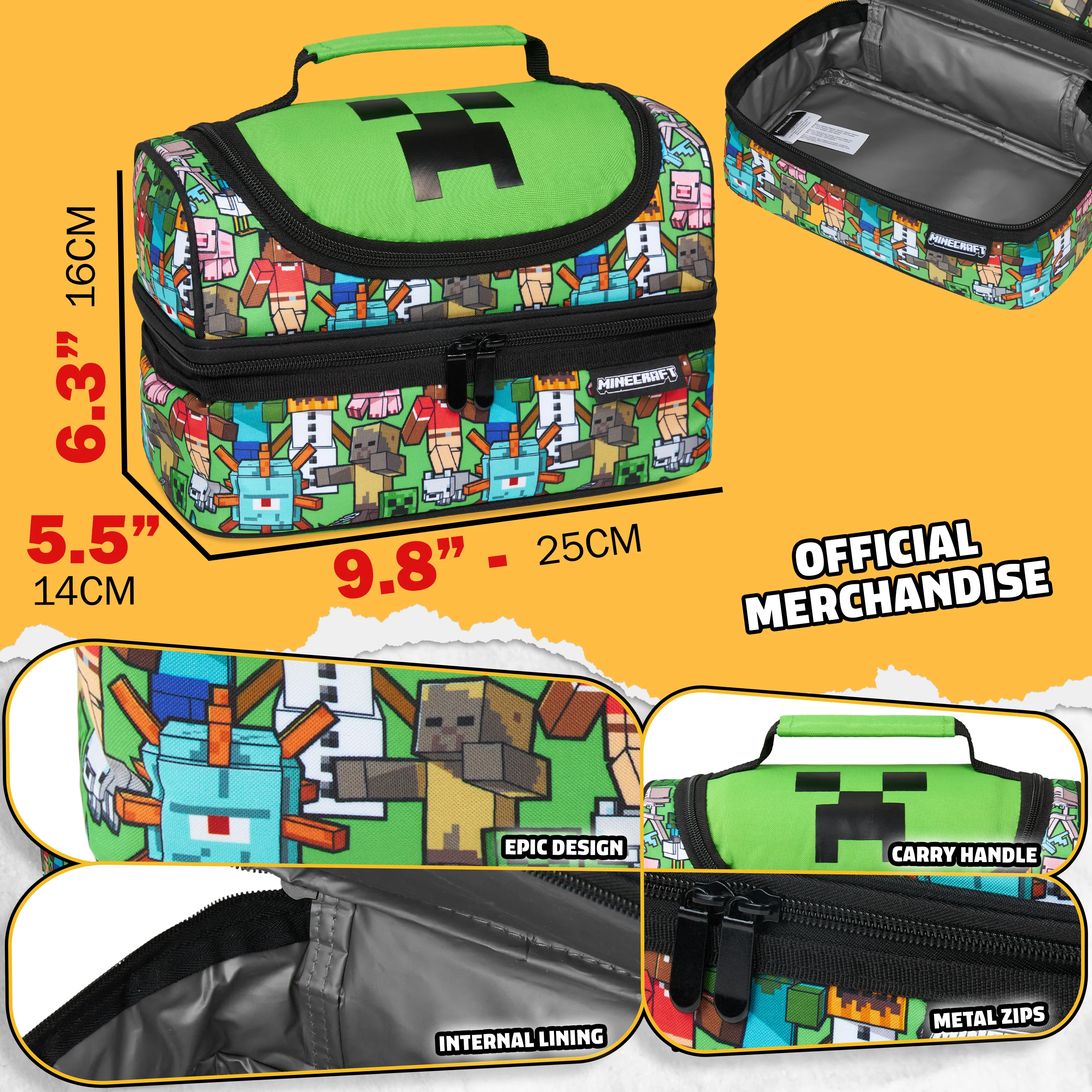 Minecraft Lunch Bag for Kids Insulated Lunch Box Creeper Cooler Bag (Multi) - Image 6