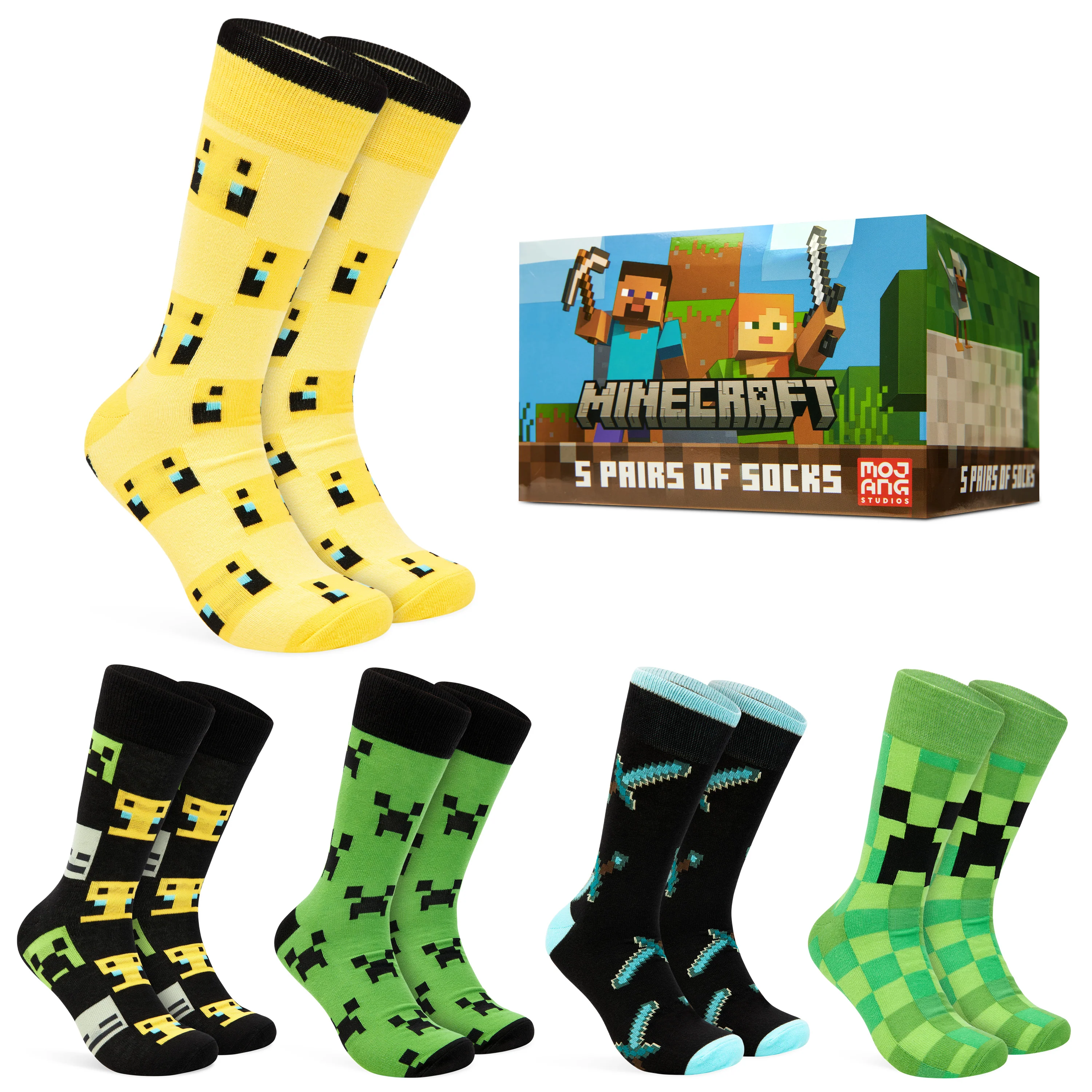 Minecraft Mens Socks Pack of 5 Calf Socks for Men