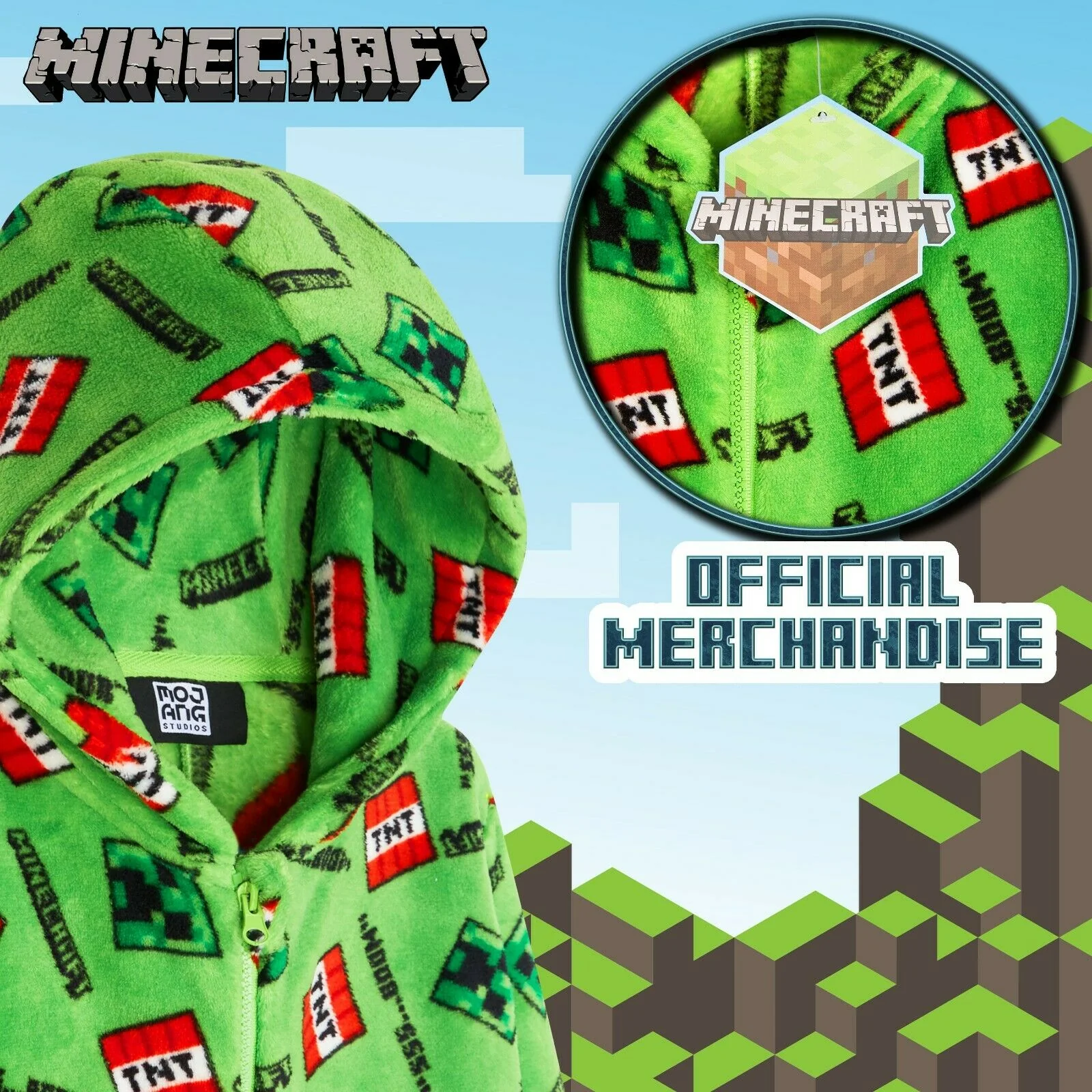 Minecraft Boys Fleece Onesie, Hooded Onesie Pyjamas - Gifts for Gamers - Image 2