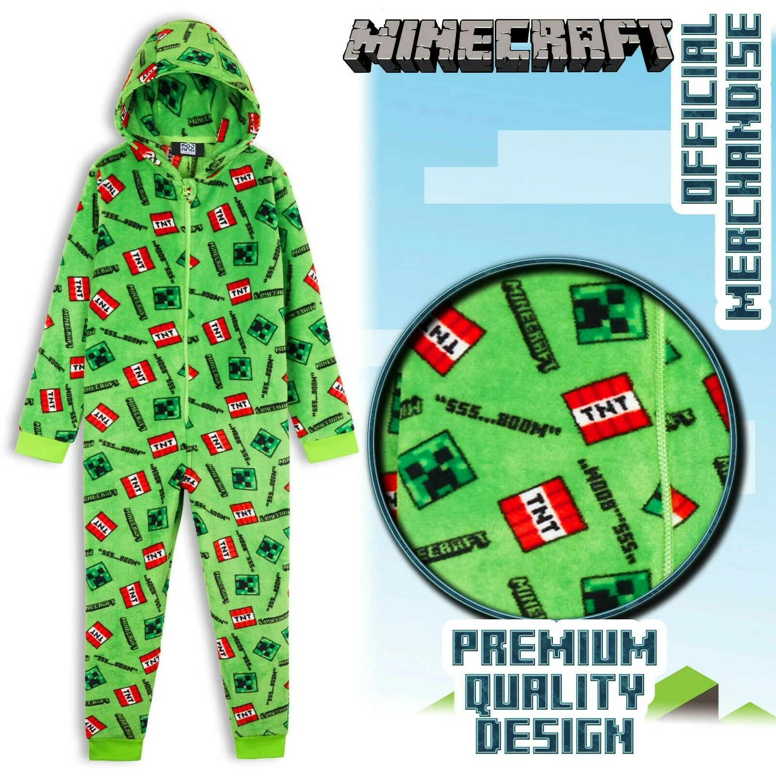 Minecraft Boys Fleece Onesie, Hooded Onesie Pyjamas - Gifts for Gamers - Image 3