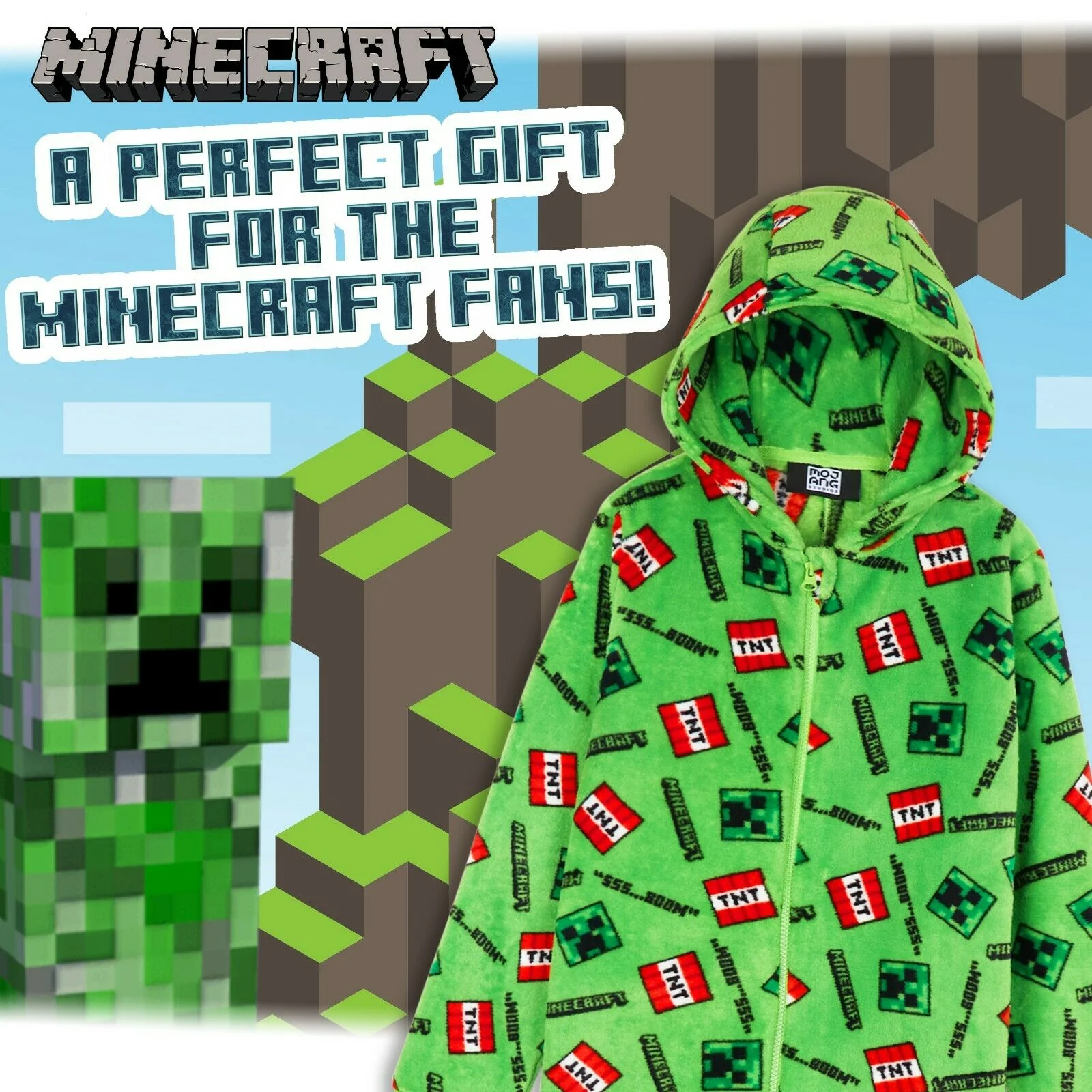 Minecraft Boys Fleece Onesie, Hooded Onesie Pyjamas - Gifts for Gamers - Image 4