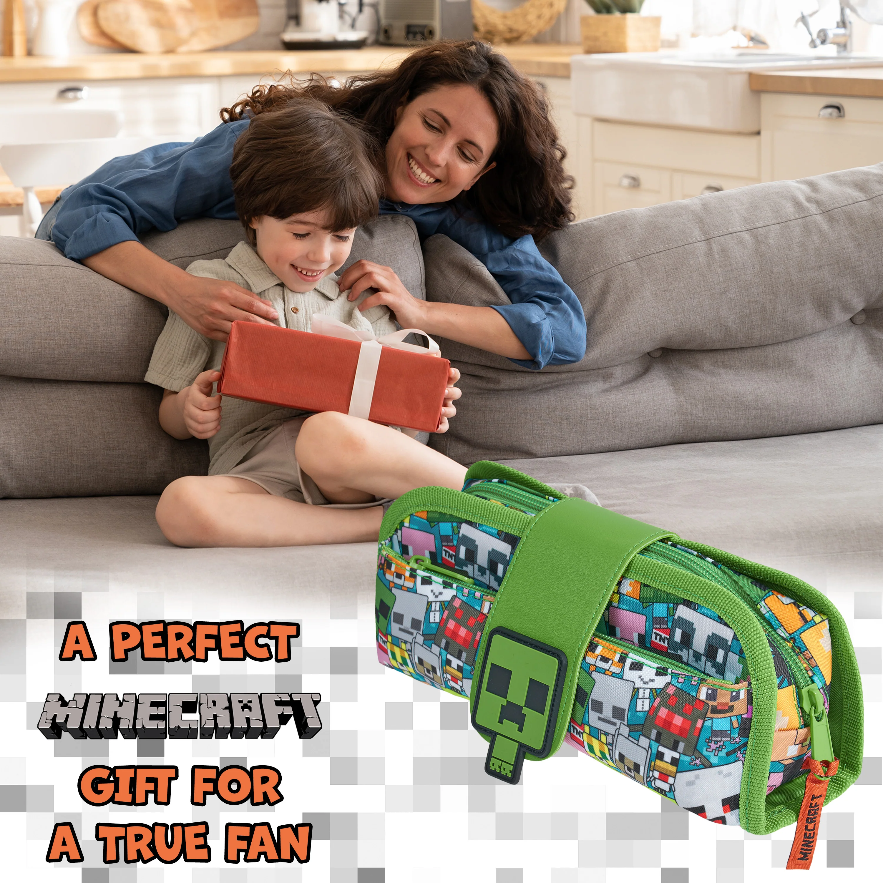 Minecraft Pencil Case for Boys and Girls, Kids Gamer School Supplies Multi Compartments with Detachable Zippered Pen Pouch - Image 3