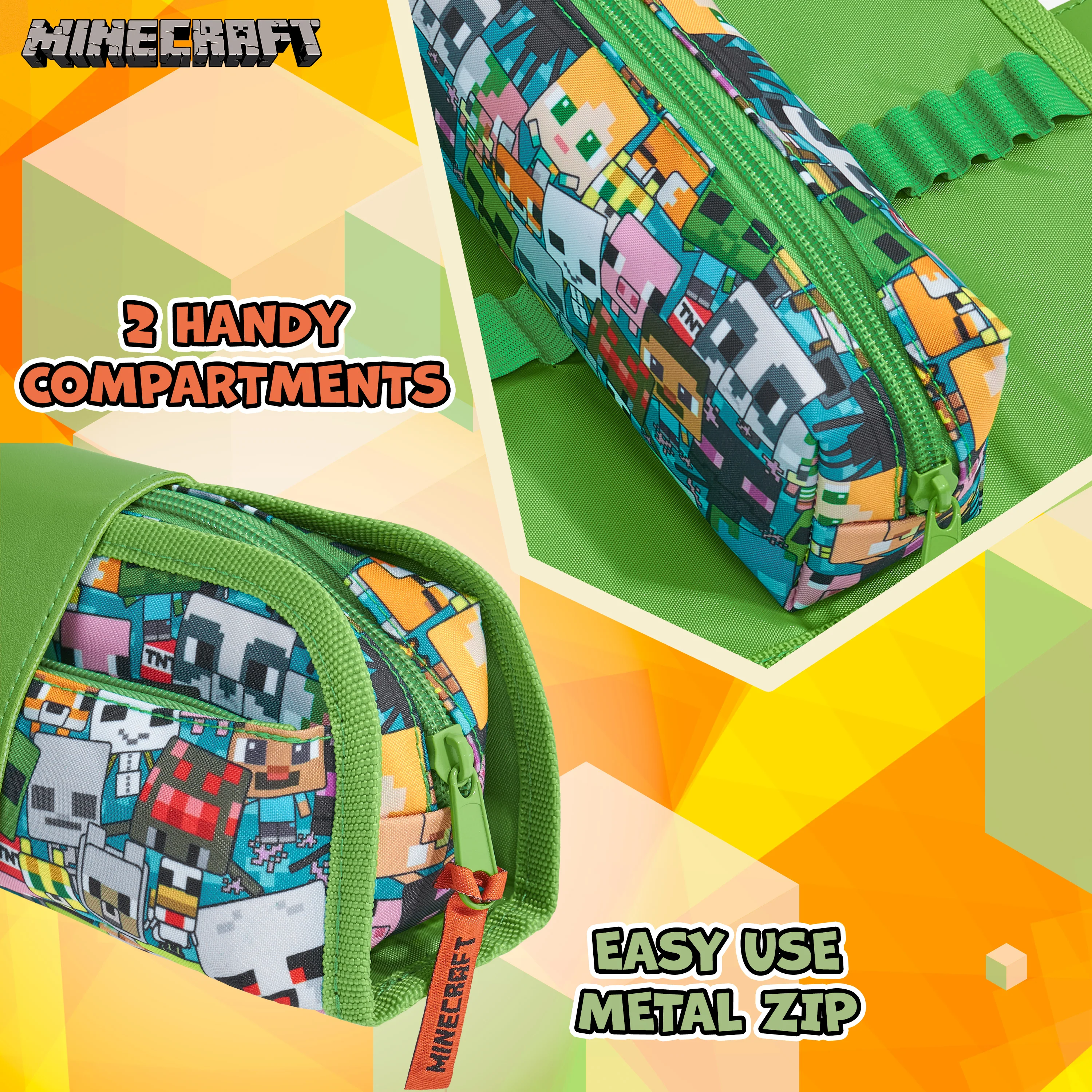 Minecraft Pencil Case for Boys and Girls, Kids Gamer School Supplies Multi Compartments with Detachable Zippered Pen Pouch - Image 4