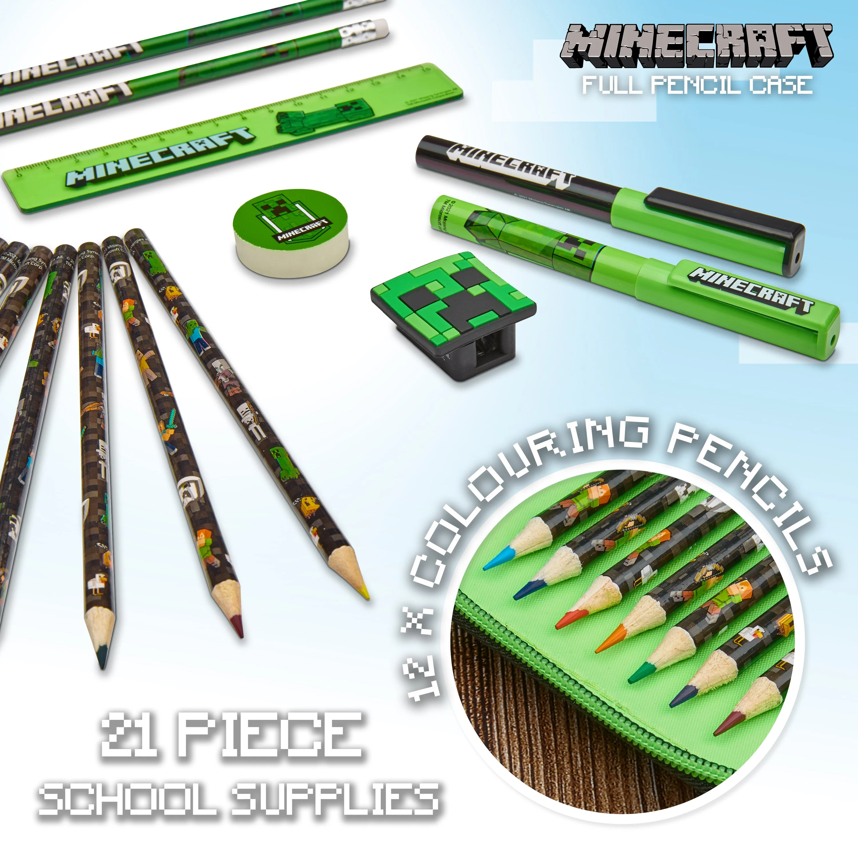 Minecraft Children's Pencil Case with 2 Compartments and School Supplies - Image 6