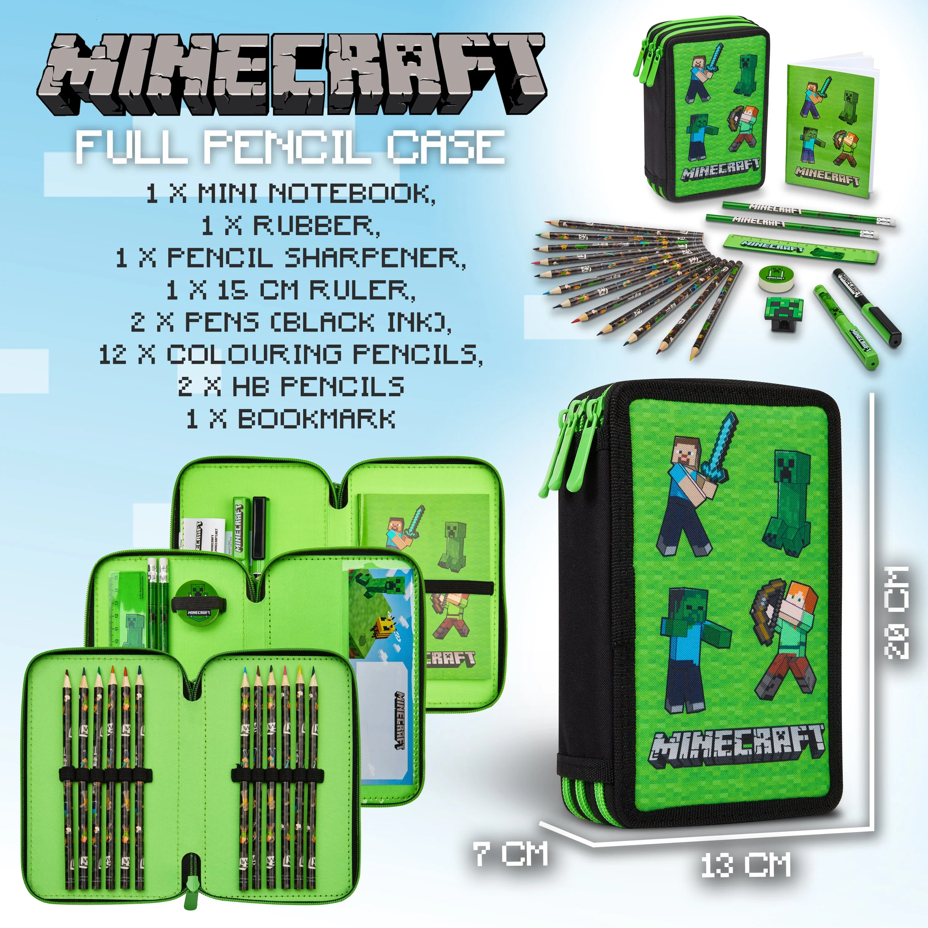 Minecraft Pencil Case for Kids Filled with Stationery - Gamer Gifts (Green Mob) - Image 6