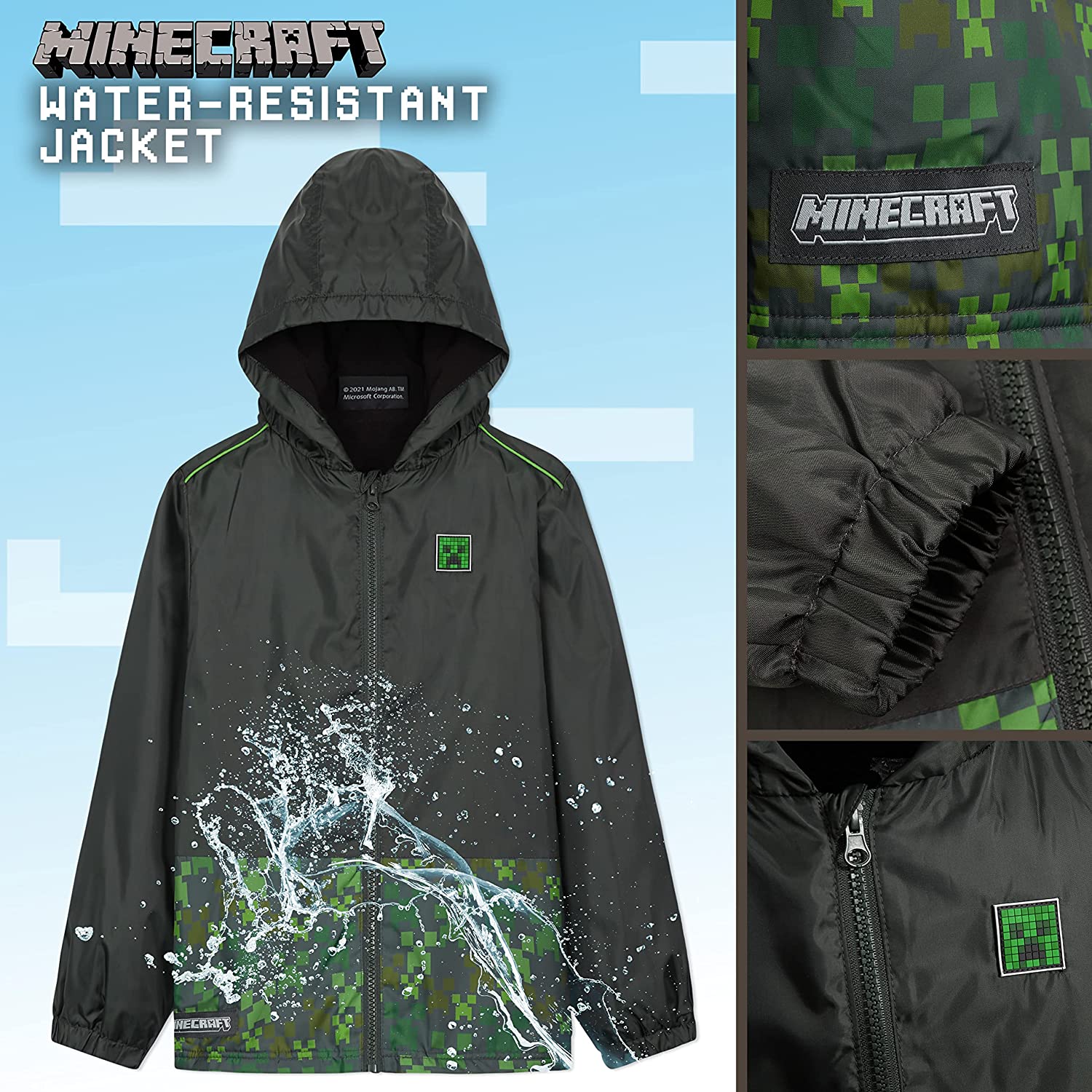 Minecraft Rain Waterproof Jacket with Warm Lining and Hood for Gamers Boys Girls - Image 4