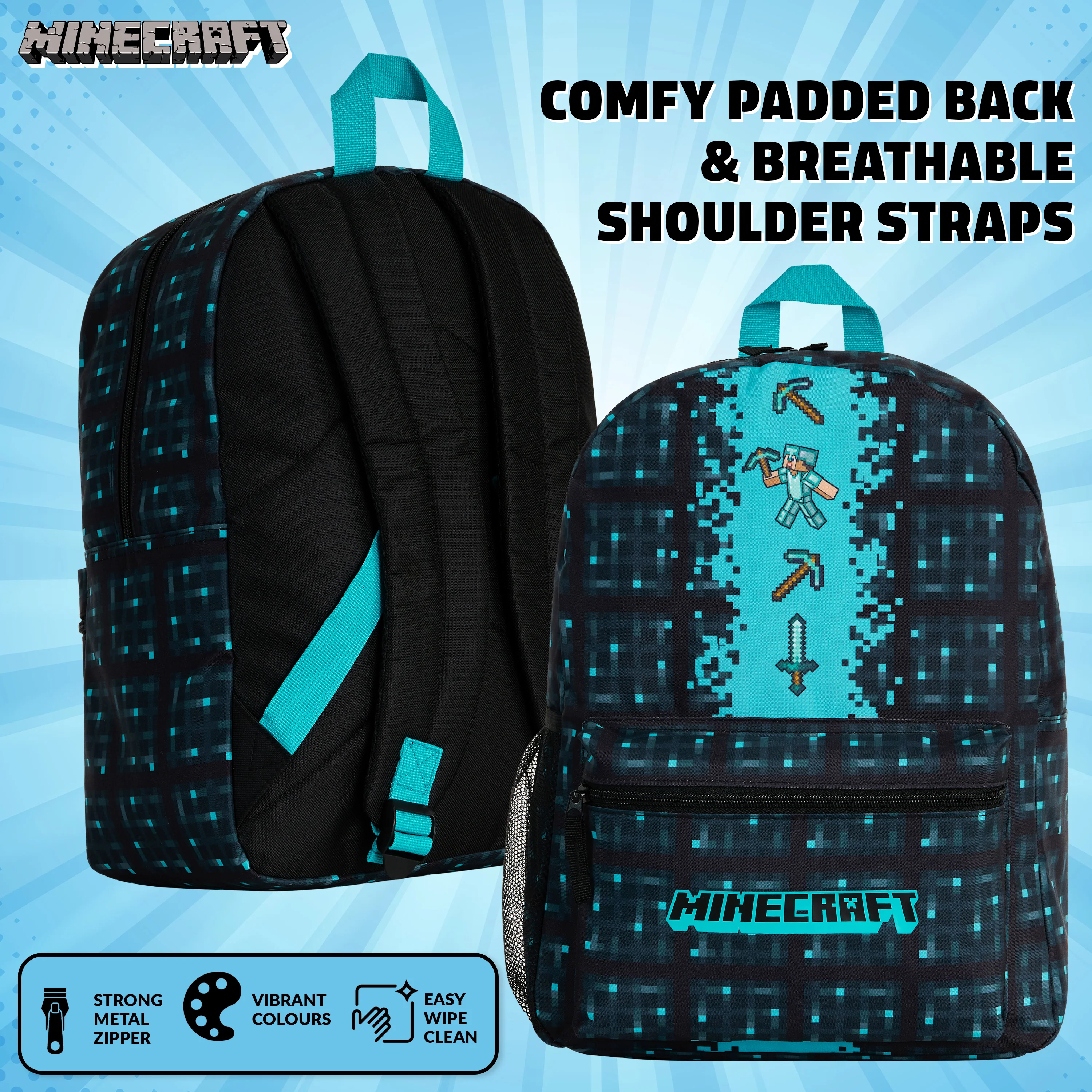 Minecraft School Bag Boys and Girls, Kids Backpack (Blue) - Image 7