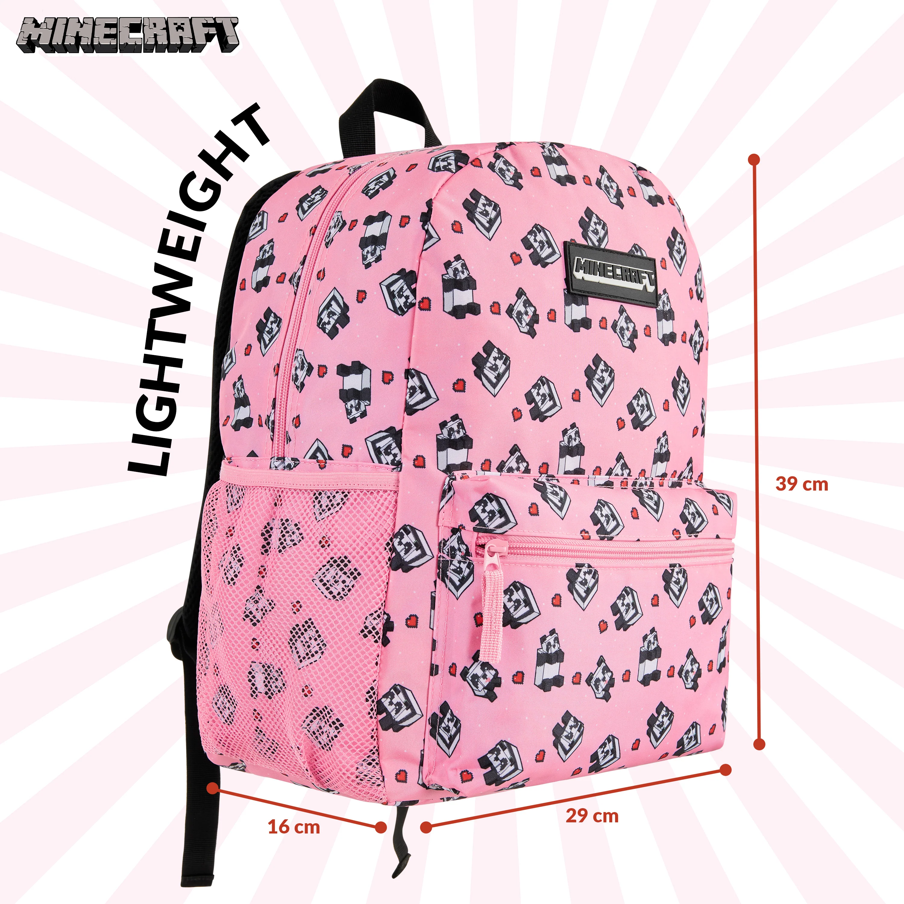 Minecraft School Bag Boys and Girls, Kids Backpack (Pink) - Image 6