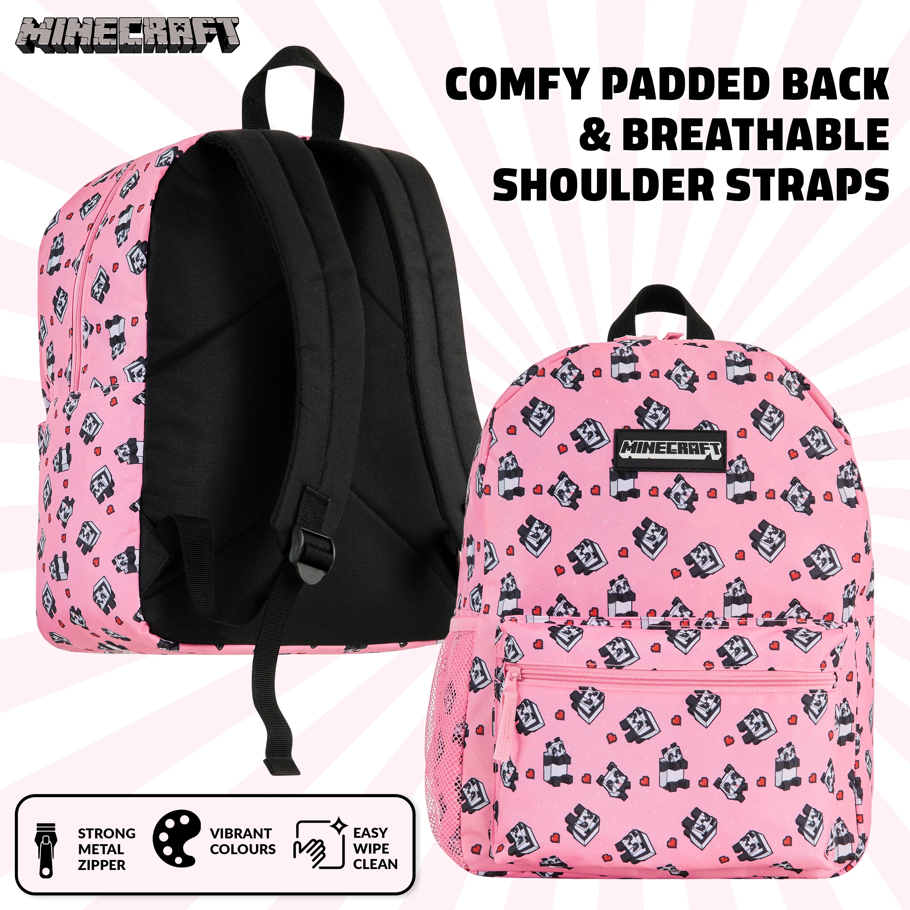 Minecraft School Bag Boys and Girls, Kids Backpack (Pink) - Image 7