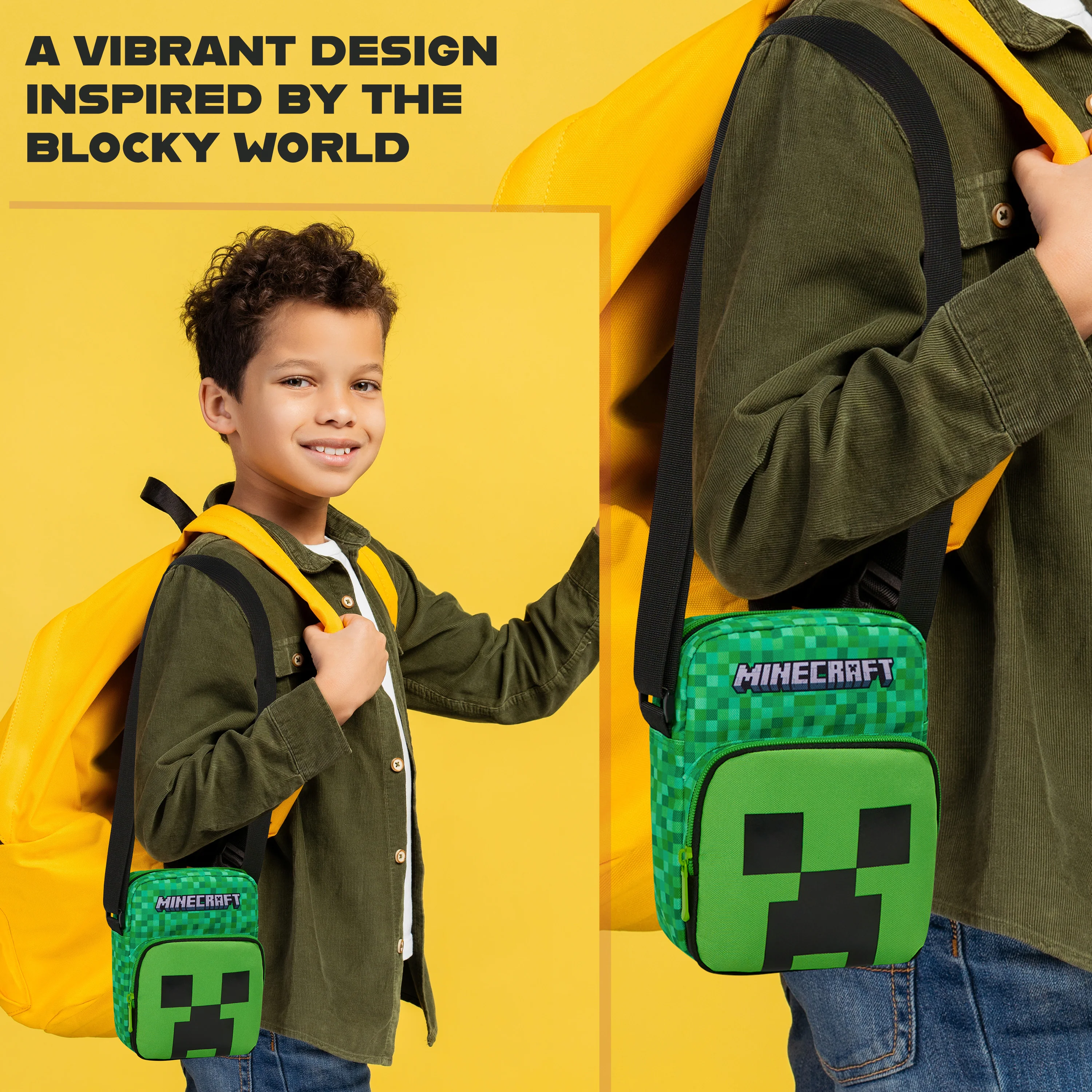 Minecraft Shoulder Bag for Kids & Teenagers, Creeper Sling Bag With Adjustable Strap, Travel & Holiday Essentials, Gamer Gifts for Boys - Image 3