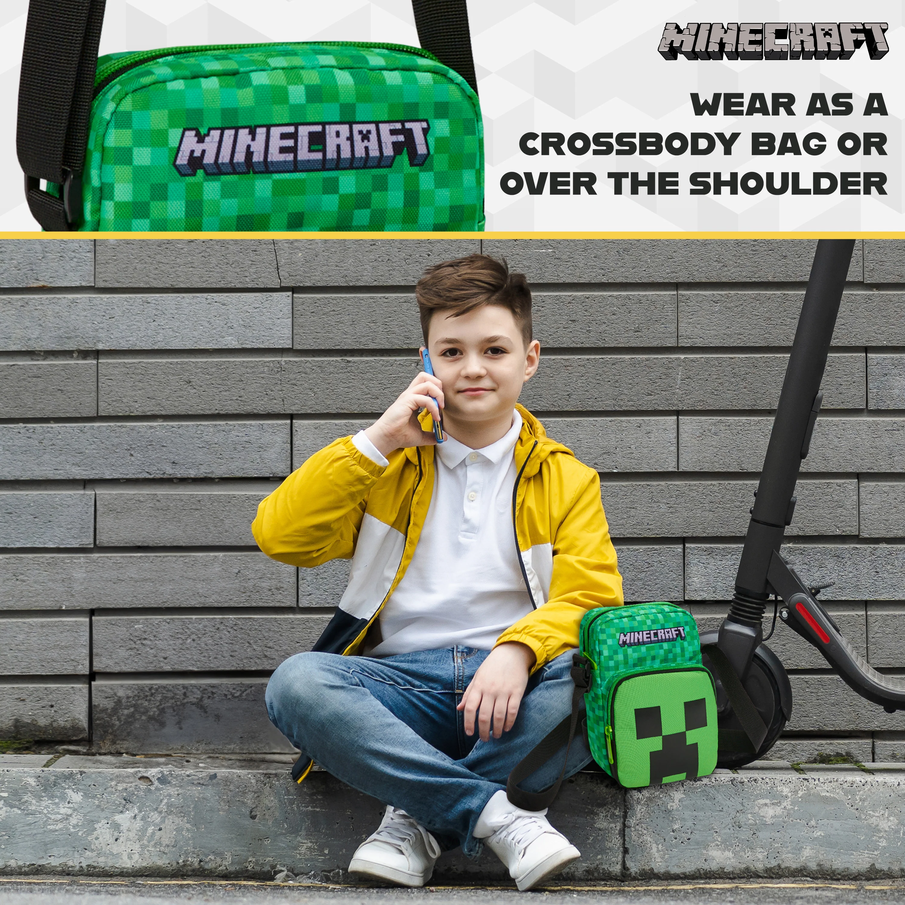 Minecraft Shoulder Bag for Kids & Teenagers, Creeper Sling Bag With Adjustable Strap, Travel & Holiday Essentials, Gamer Gifts for Boys - Image 4