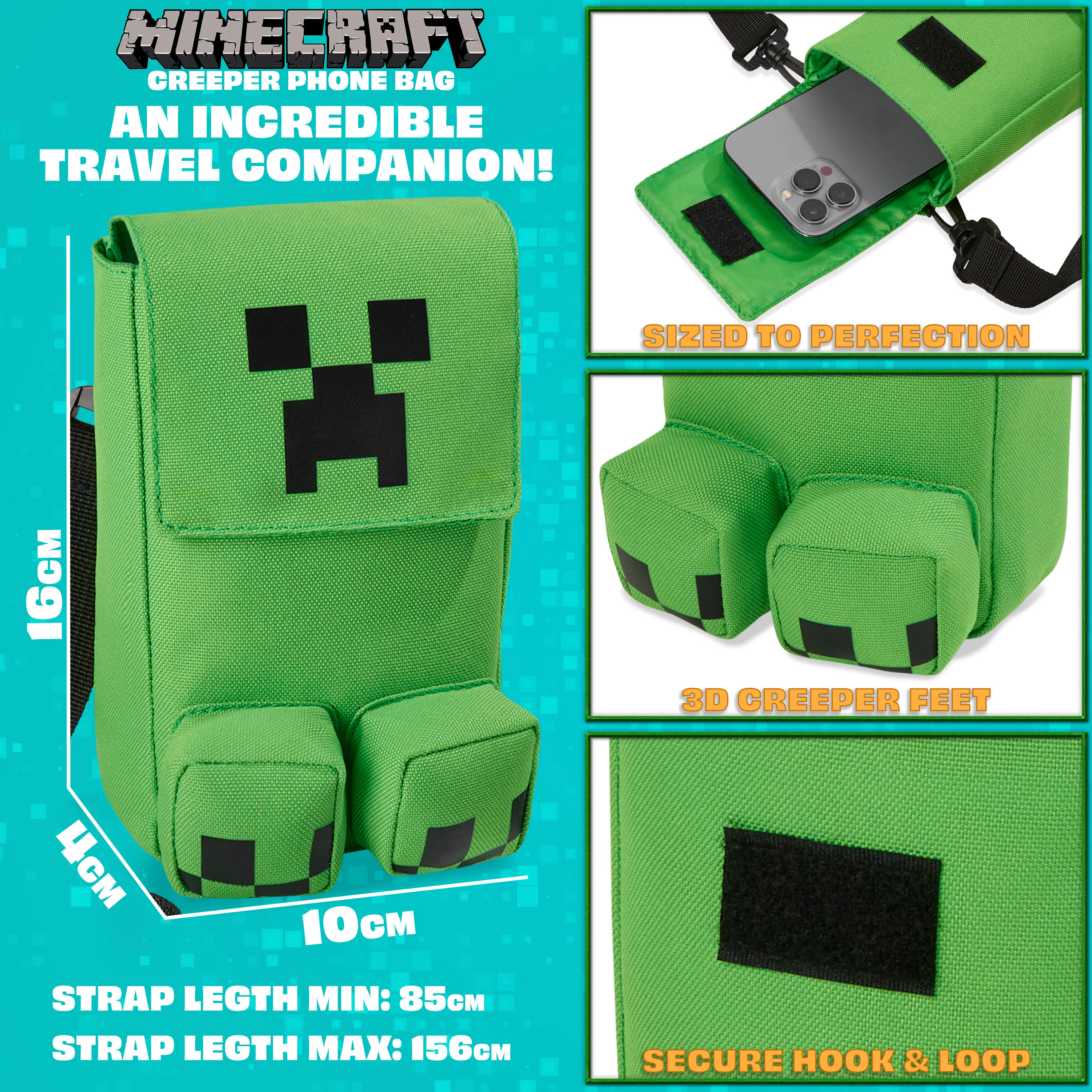 Minecraft Shoulder Bag for Mobile Phone, Creeper Crossbody Phone Bag with Adjustable Strap - Gamer Gifts - Image 6