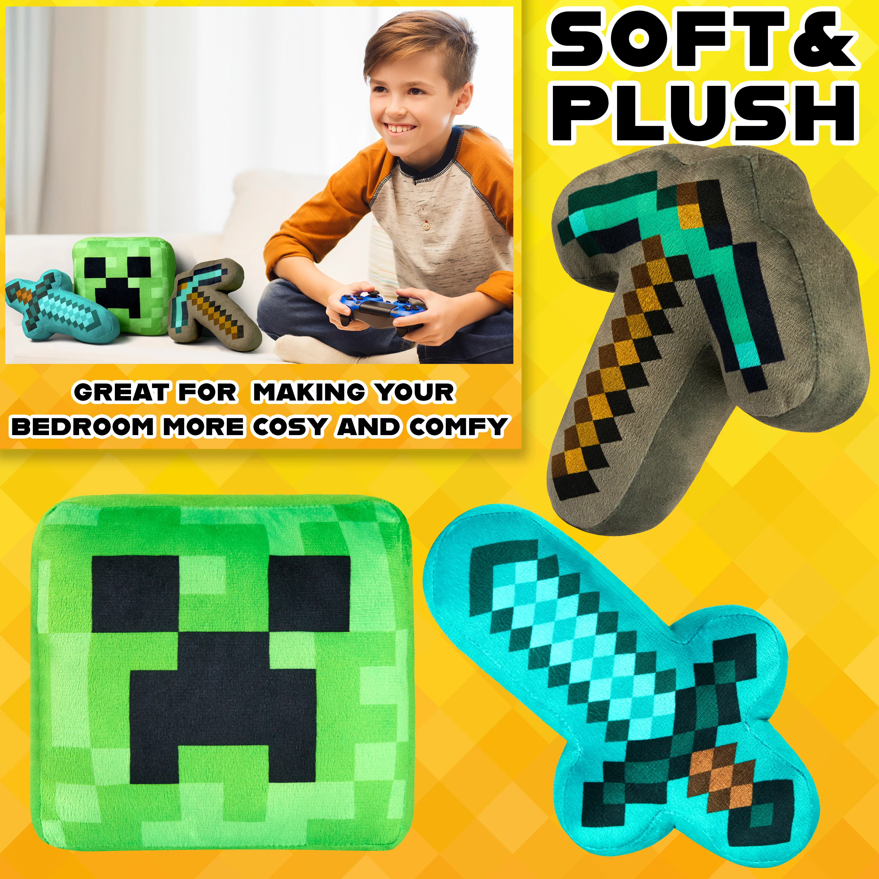Minecraft Soft Toy 3pcs Plushie Cushion Set Creeper Stuffed Toy Kids Teenagers, Bedroom Accessories 3D Soft Toy Decorative Stuffed Collectibles Gifts for Gamers - Image 6