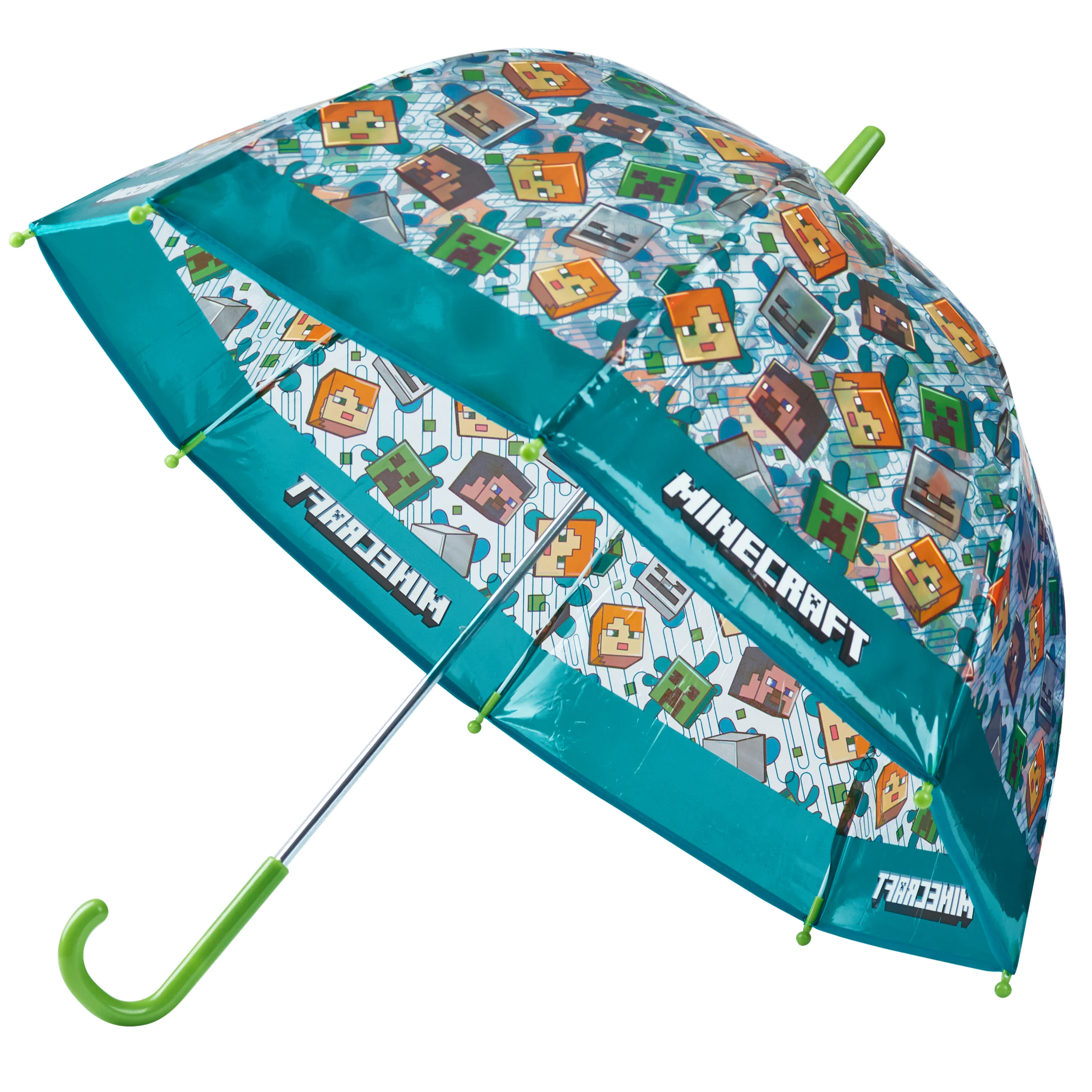 Minecraft Stick Umbrella for Kids, Transparent Clear Dome with J-Shaped Handle