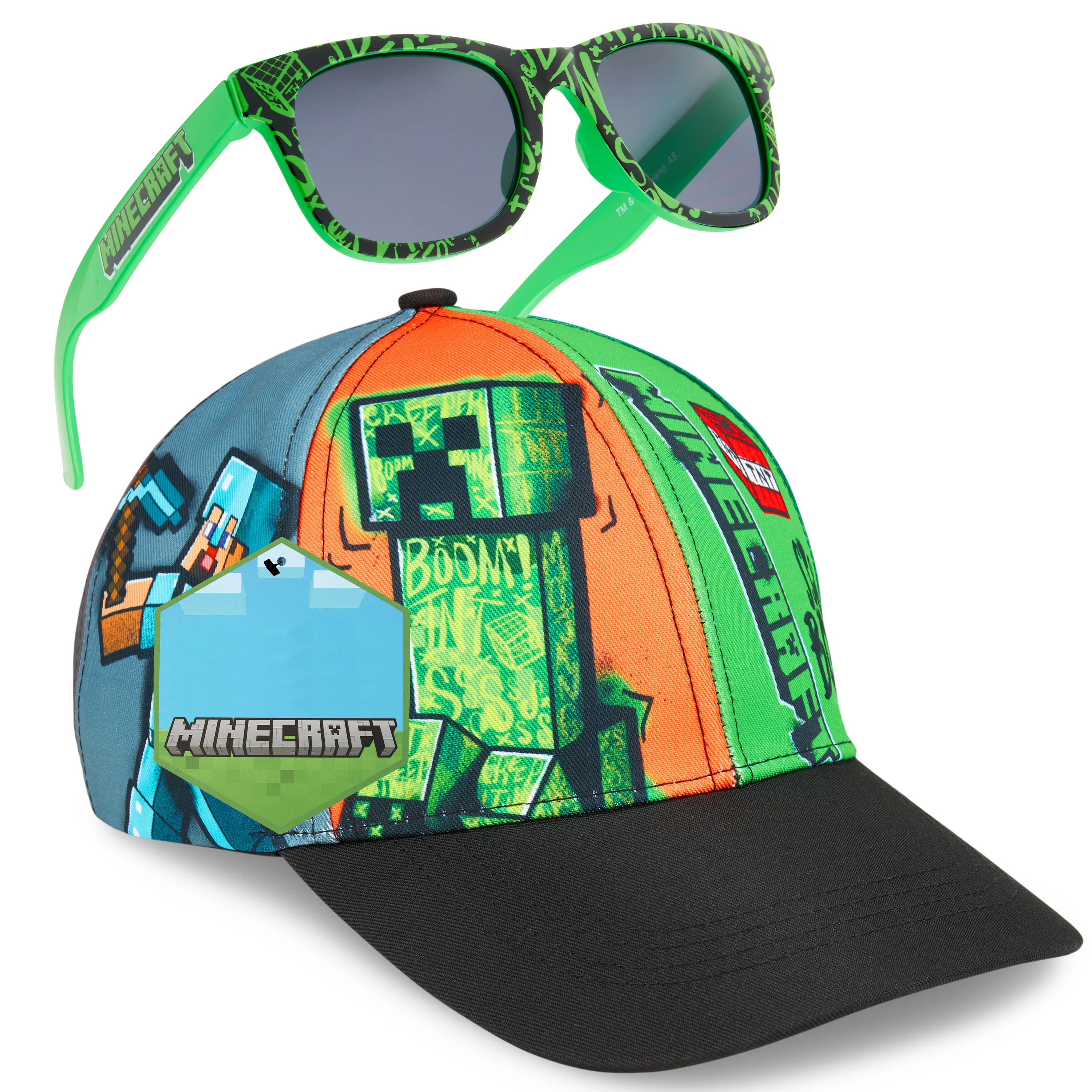 Minecraft Sunglasses Baseball Cap Set Creeper Adjustable Boys Hat 100% UV Kids Sunglasses Holiday Accessories Gamer Gifts