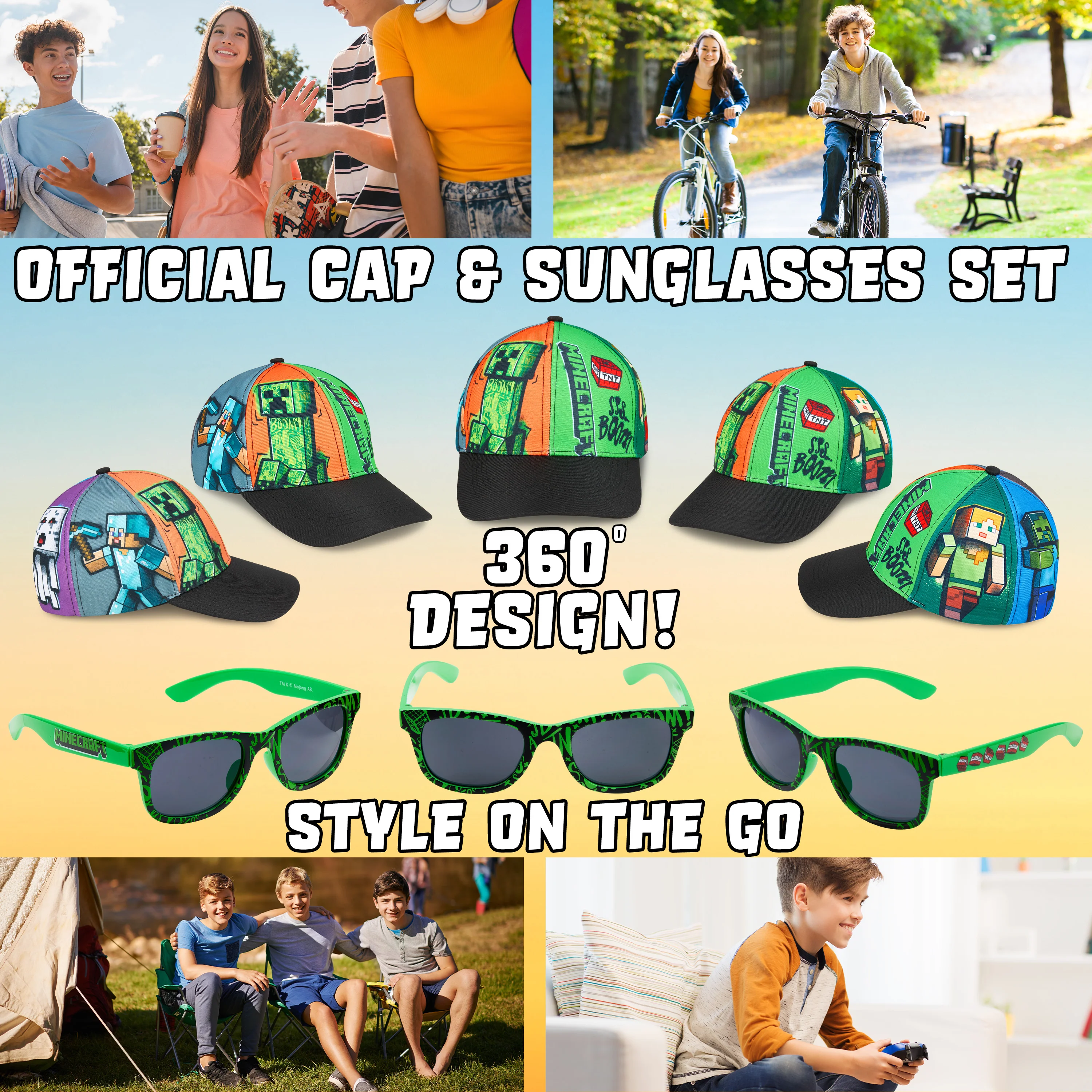 Minecraft Sunglasses Baseball Cap Set Creeper Adjustable Boys Hat 100% UV Kids Sunglasses Holiday Accessories Gamer Gifts - Image 2