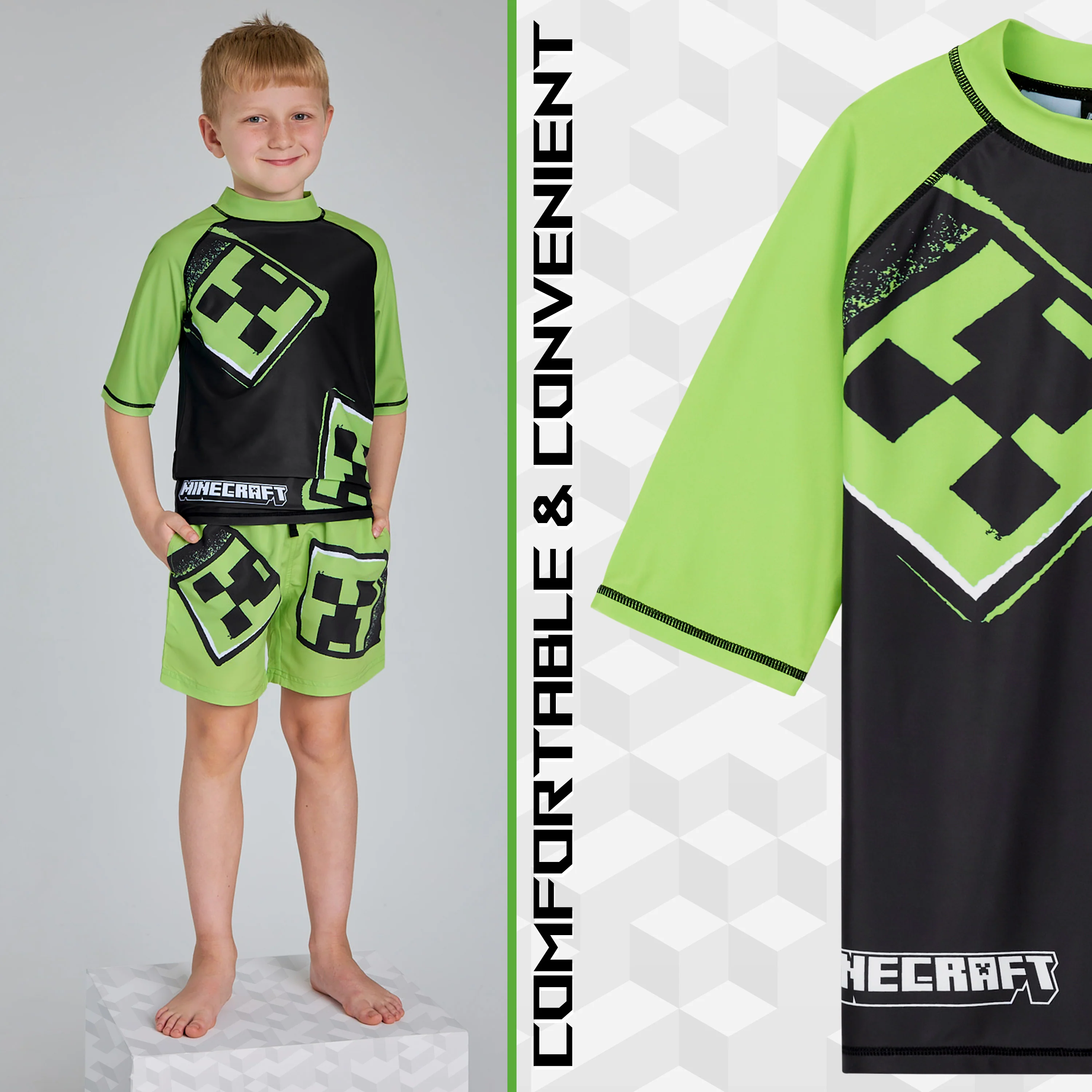 Minecraft Swimsuit Set Boys 2 Piece Creeper Swimming Costume Boys Swimming Shorts - Image 5