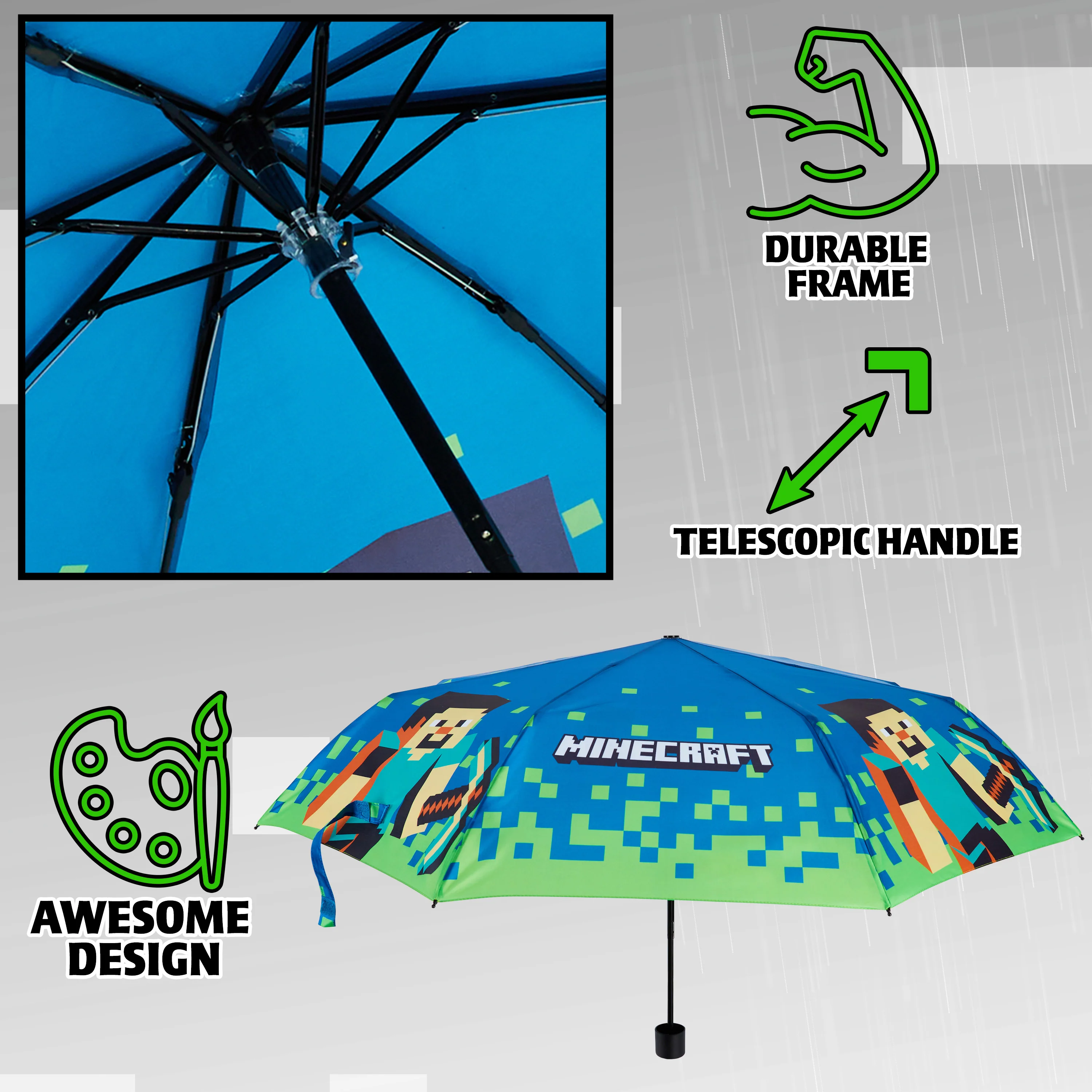 Minecraft Telescopic Umbrella - Folding Umbrella Lightweight for Travel School - Image 5