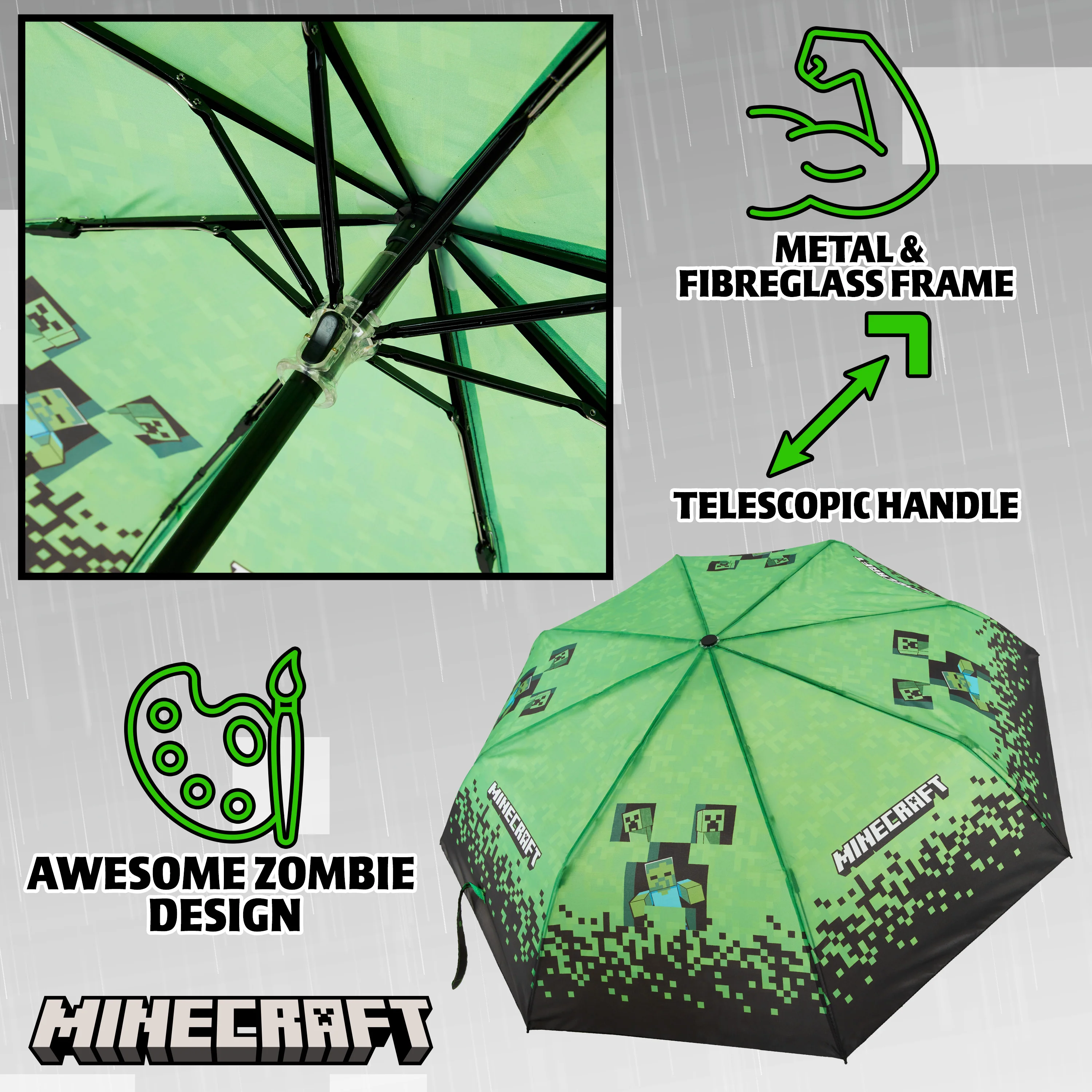 Minecraft Telescopic Umbrella - Folding Umbrella Lightweight for Travel School - Image 5