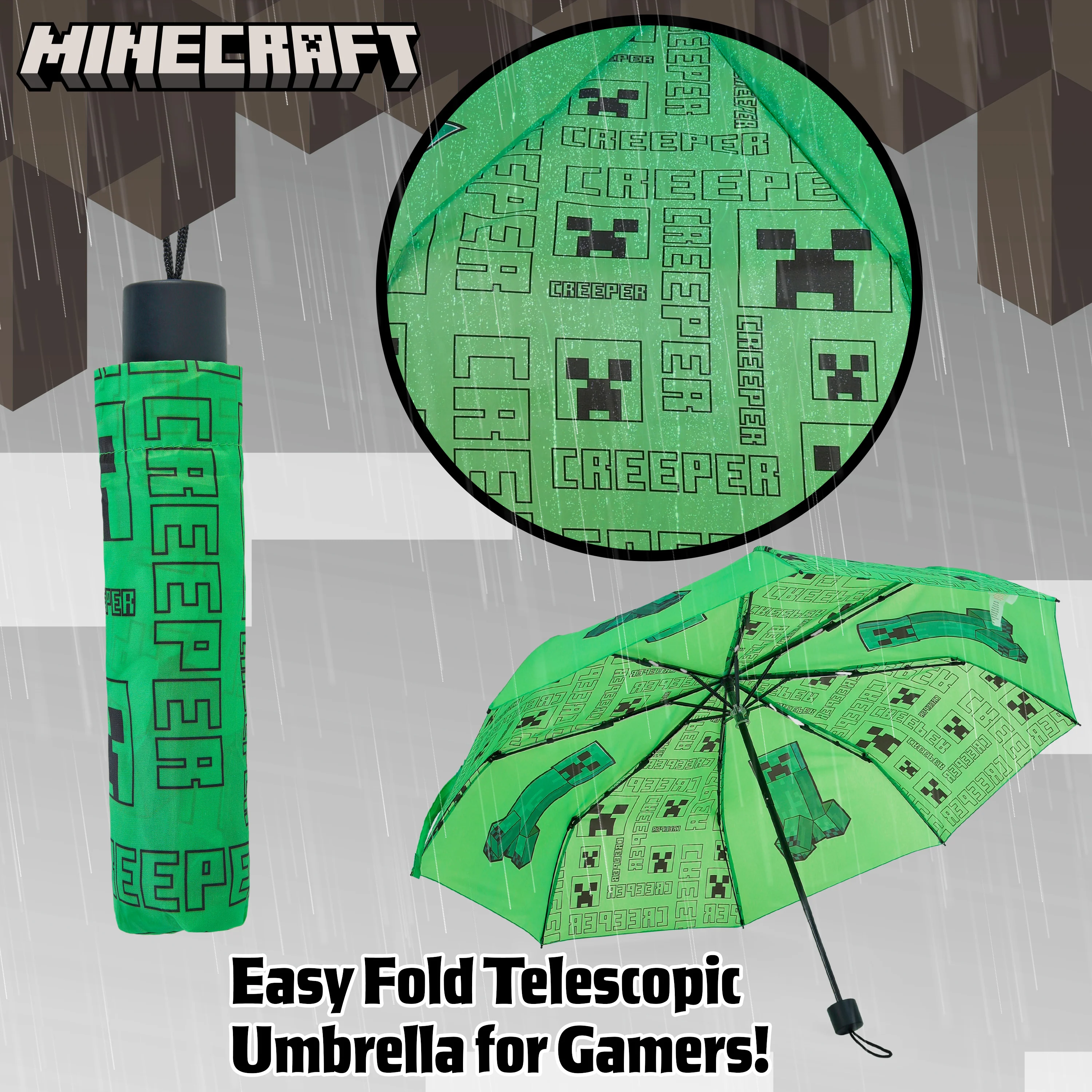 Minecraft Telescopic Umbrella - Folding Umbrella Lightweight for Travel School - Image 4