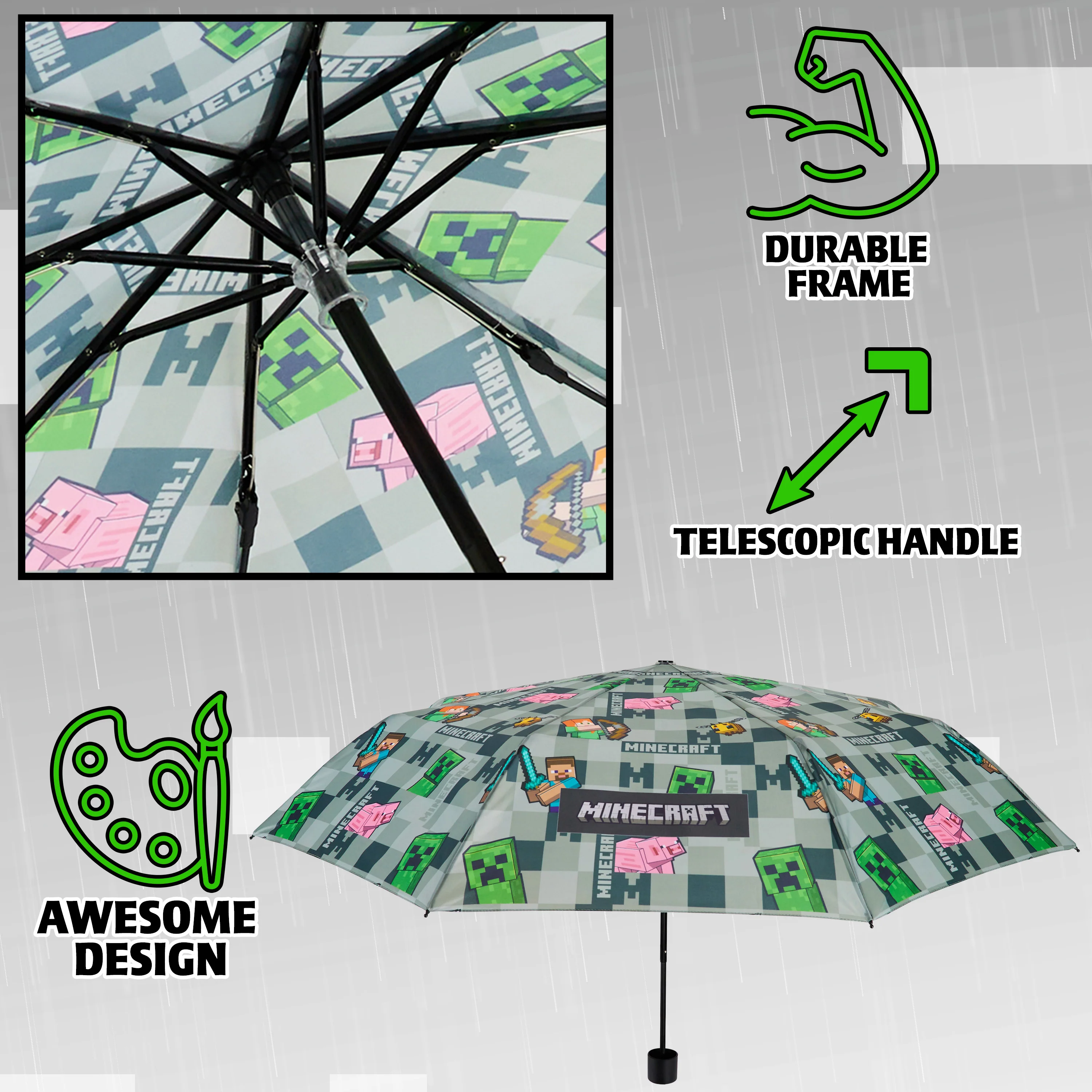 Minecraft Telescopic Umbrella - Folding Umbrella Lightweight for Travel School - Image 5