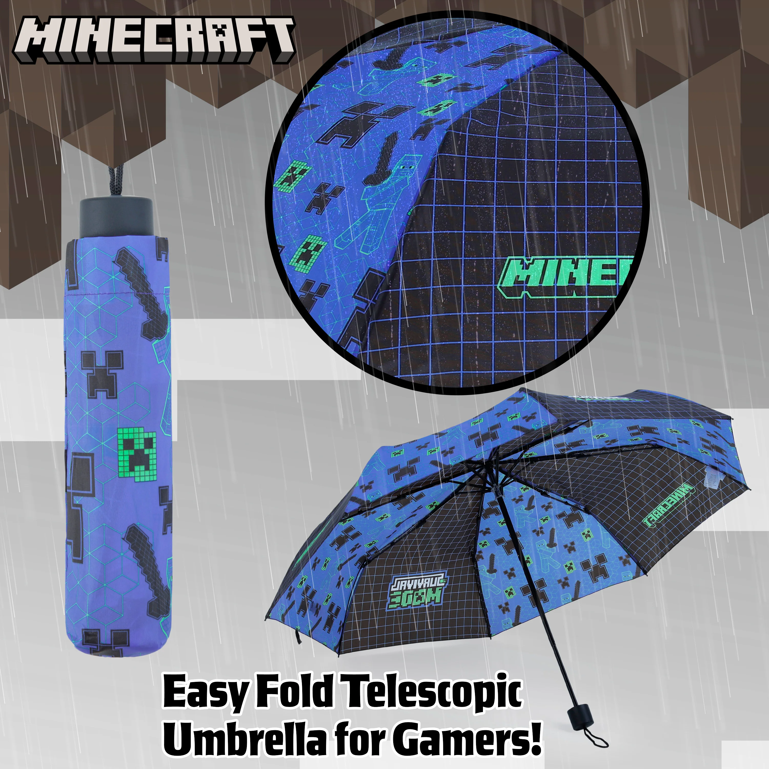 Minecraft Telescopic Umbrella - Folding Umbrella Lightweight for Travel School - Image 4
