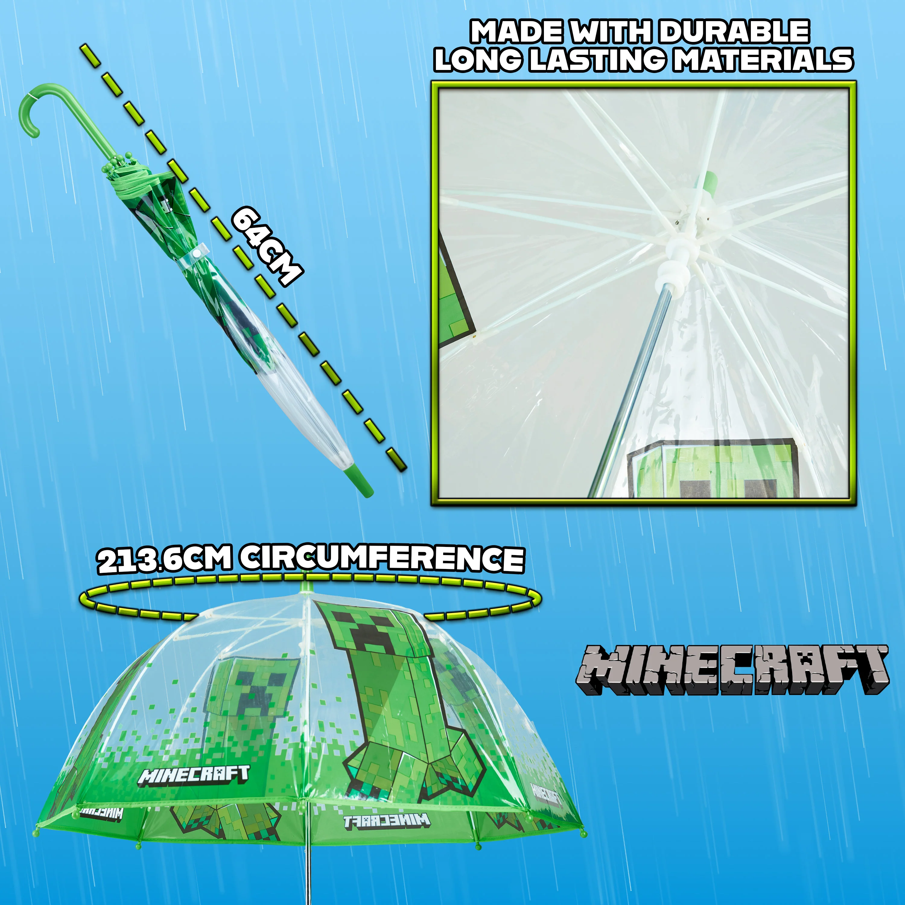 Minecraft Umbrella Kids Clear Dome Folding Umbrella - Image 6