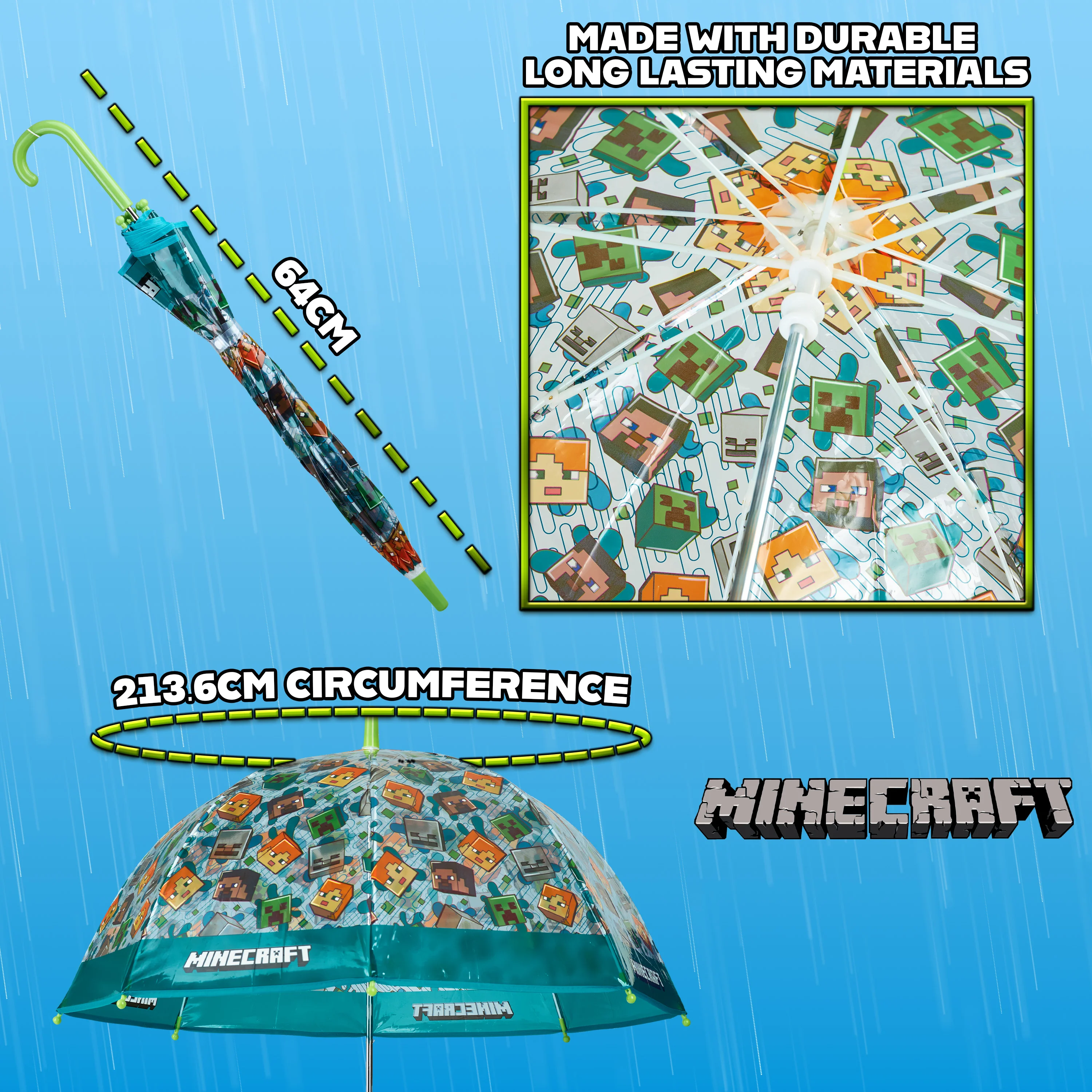 Minecraft Umbrella Kids Clear Dome Folding Umbrella - Image 6