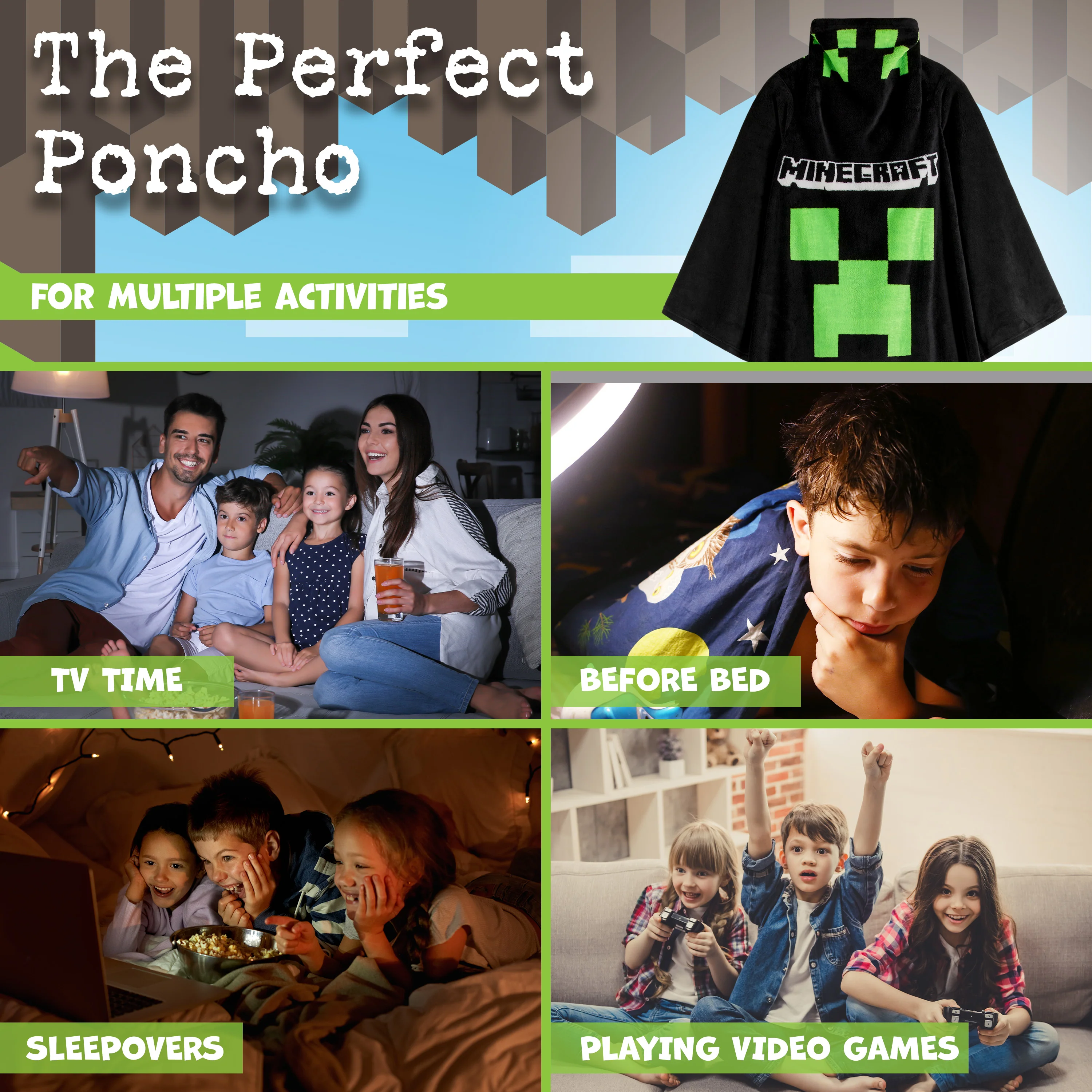 Minecraft Wearable Blanket for Kids and Teenagers - Black - Image 4