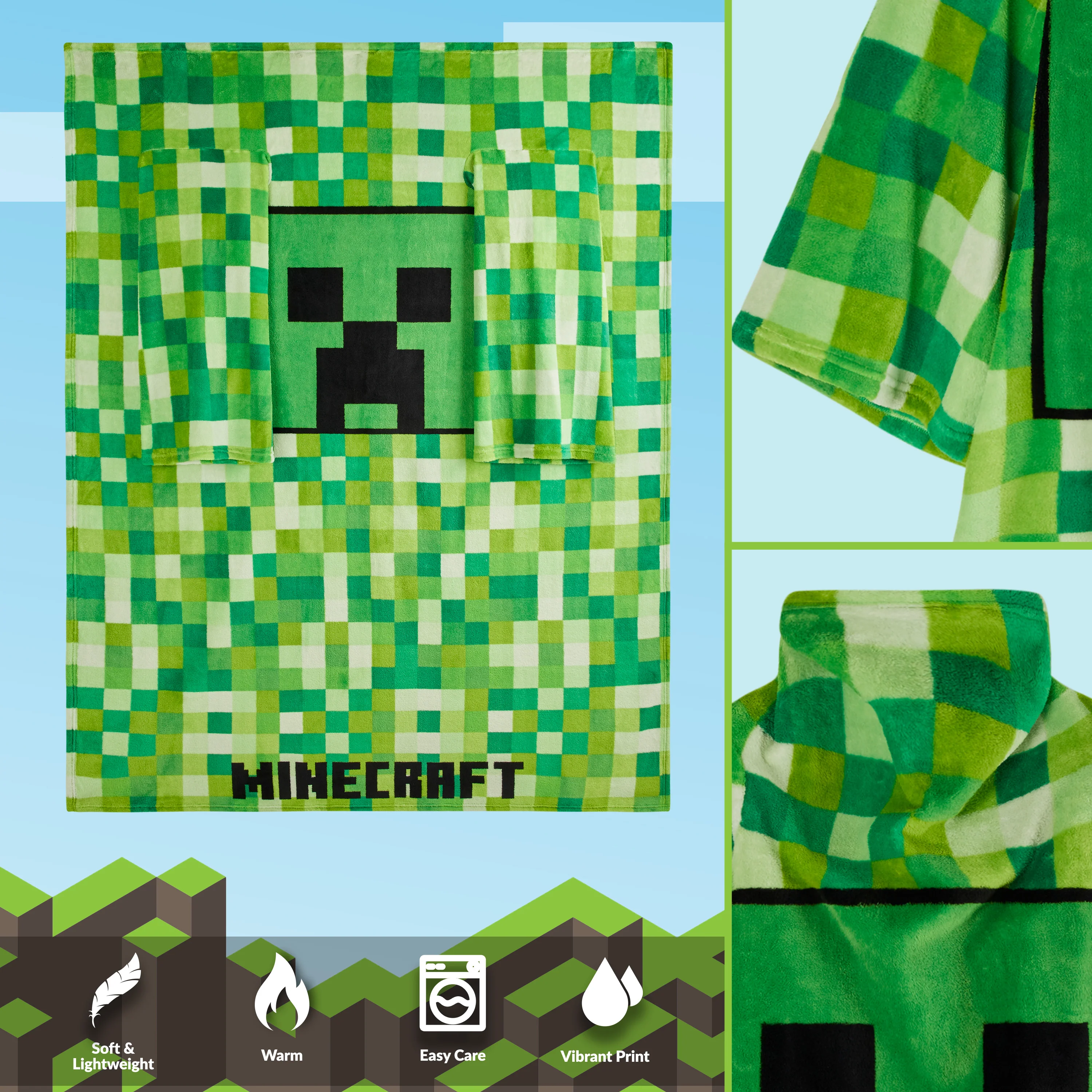 Minecraft Wearable Blanket for Kids and Teenagers - Green - Image 3
