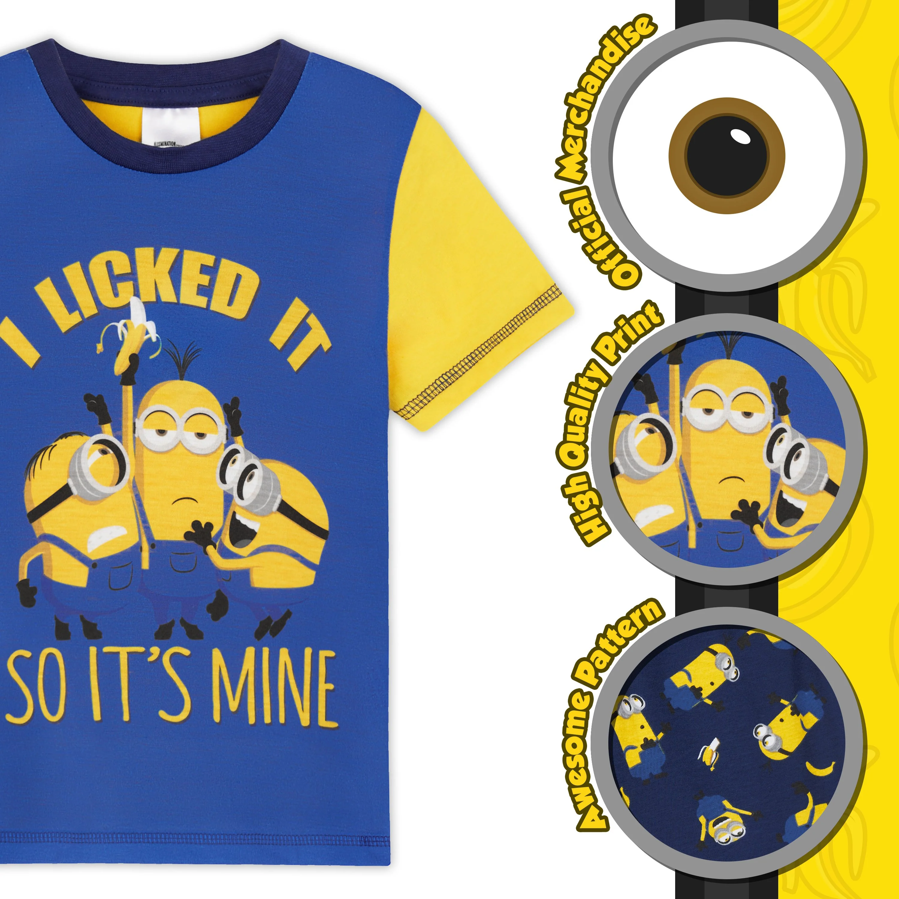 MINIONS Boys Short Pyjamas Set, Soft Breathable Lounge Wear - Blue & Yellow - Image 4