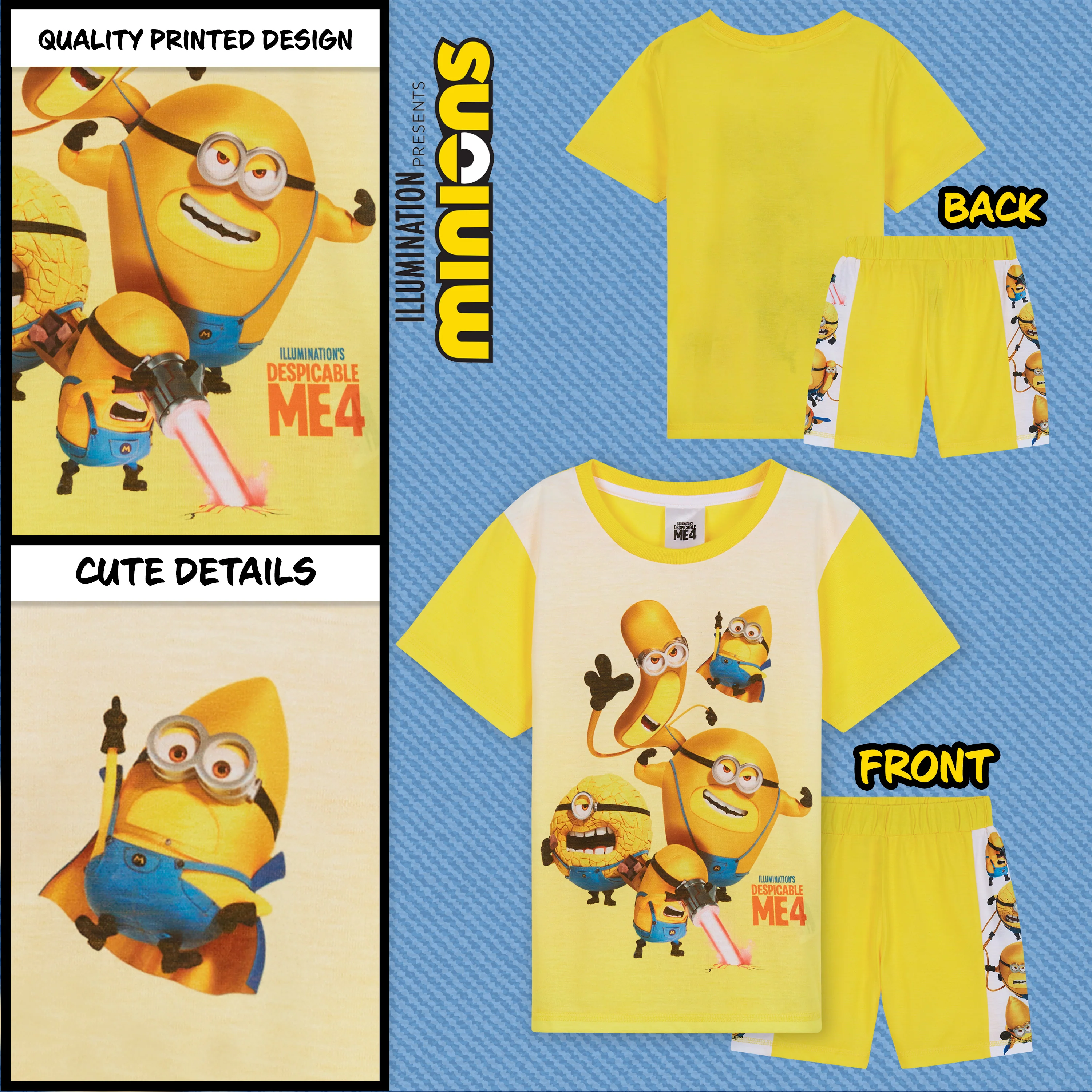 MINIONS Boys Pyjamas Set Short PJs Soft Breathable Loungewear - Image 3