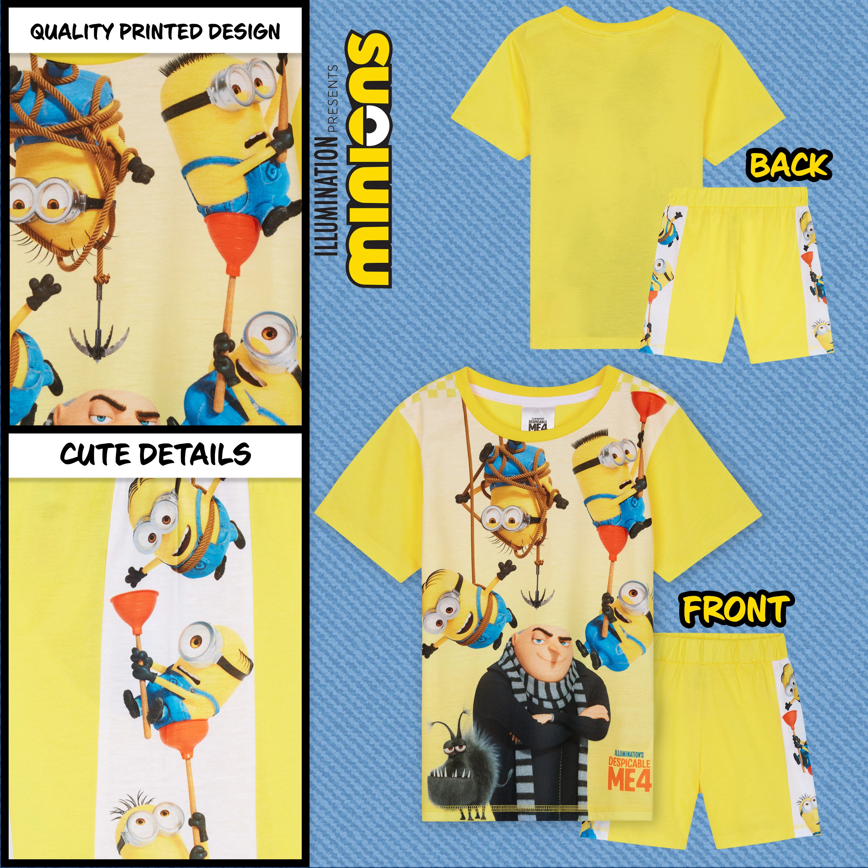 MINIONS Boys Pyjamas Set Short PJs Soft Breathable Loungewear Comfy Sleepwear - Image 3