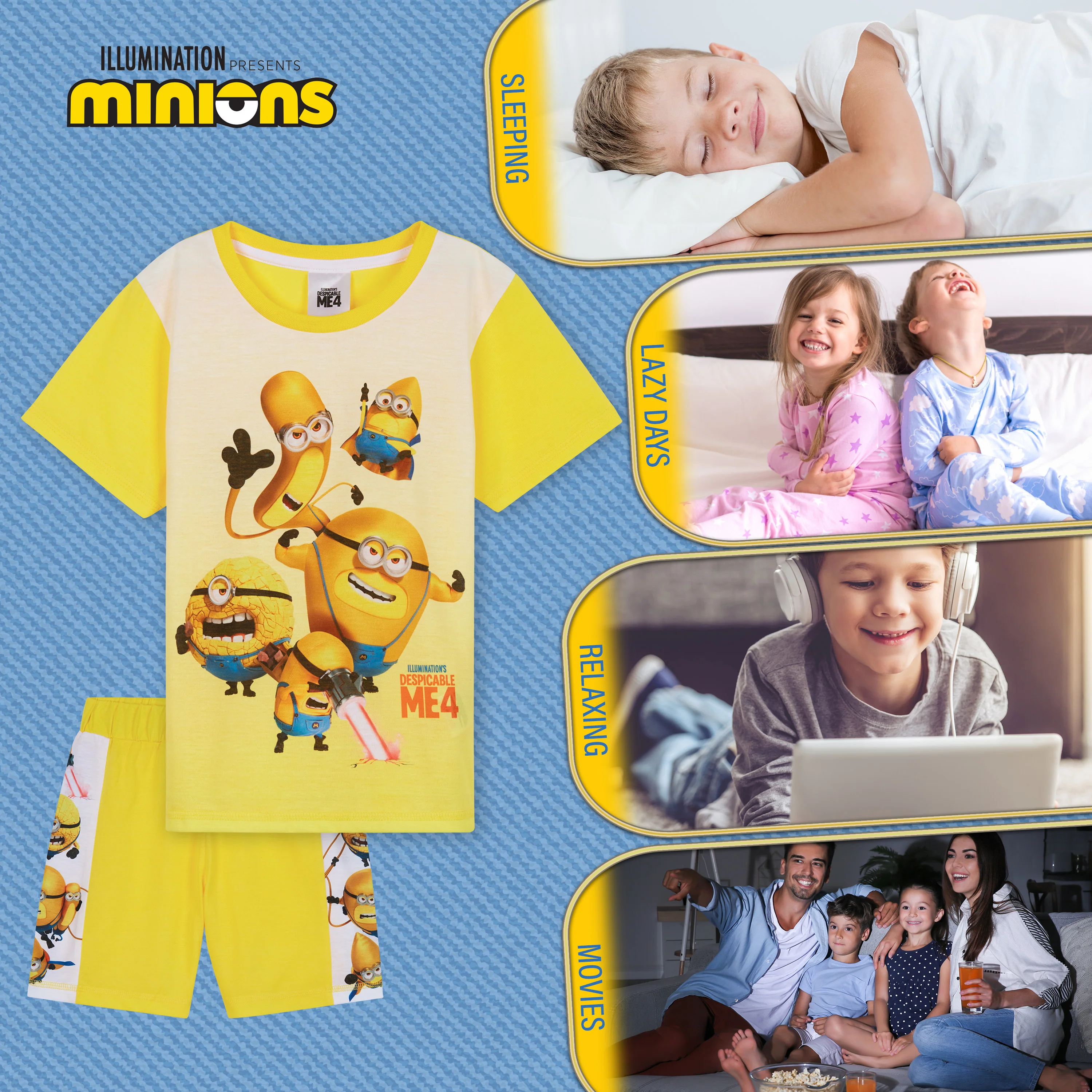 MINIONS Boys Short Pyjamas Set, Soft Breathable Lounge Wear - Yellow - Image 4