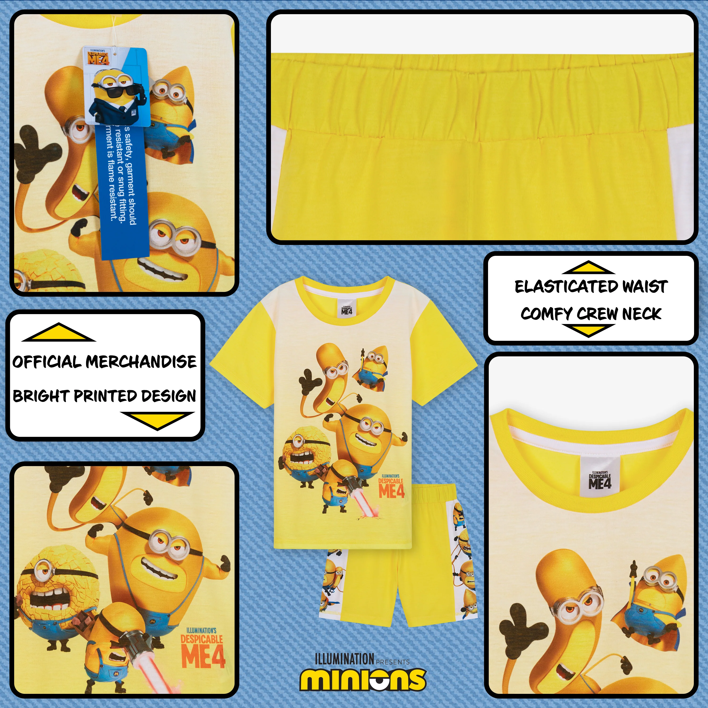 MINIONS Boys Short Pyjamas Set, Soft Breathable Lounge Wear - Yellow - Image 5