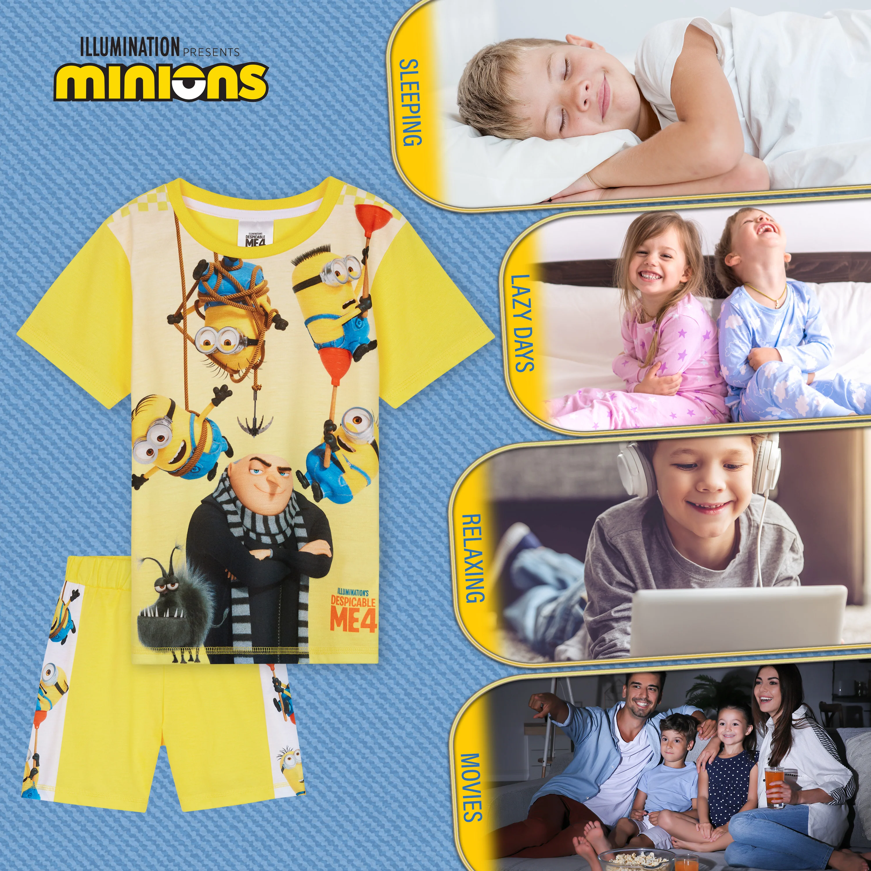 MINIONS Boys Short Pyjamas Set, Soft Breathable Lounge Wear - Yellow/Multi - Image 4