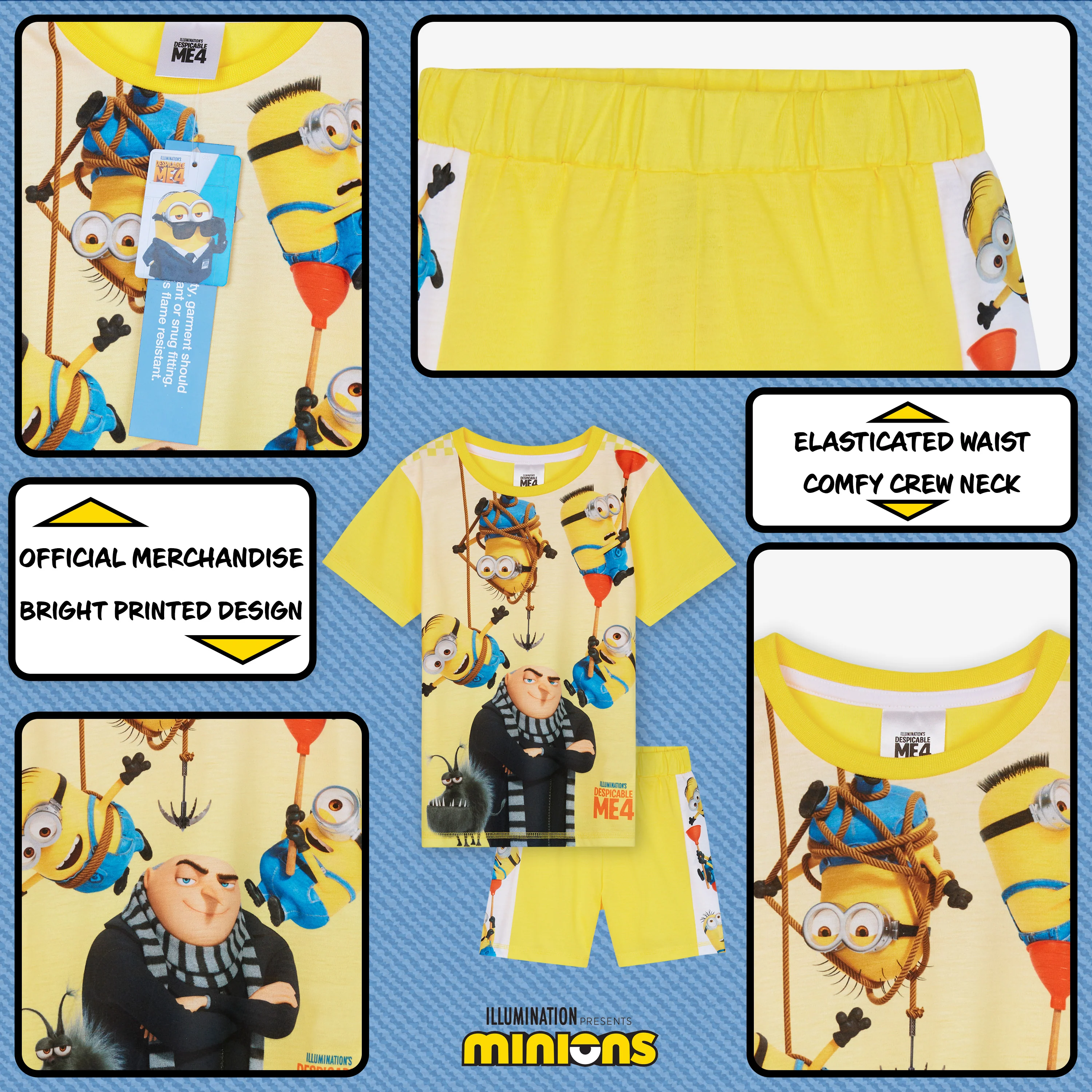 MINIONS Boys Short Pyjamas Set, Soft Breathable Lounge Wear - Yellow/Multi - Image 5