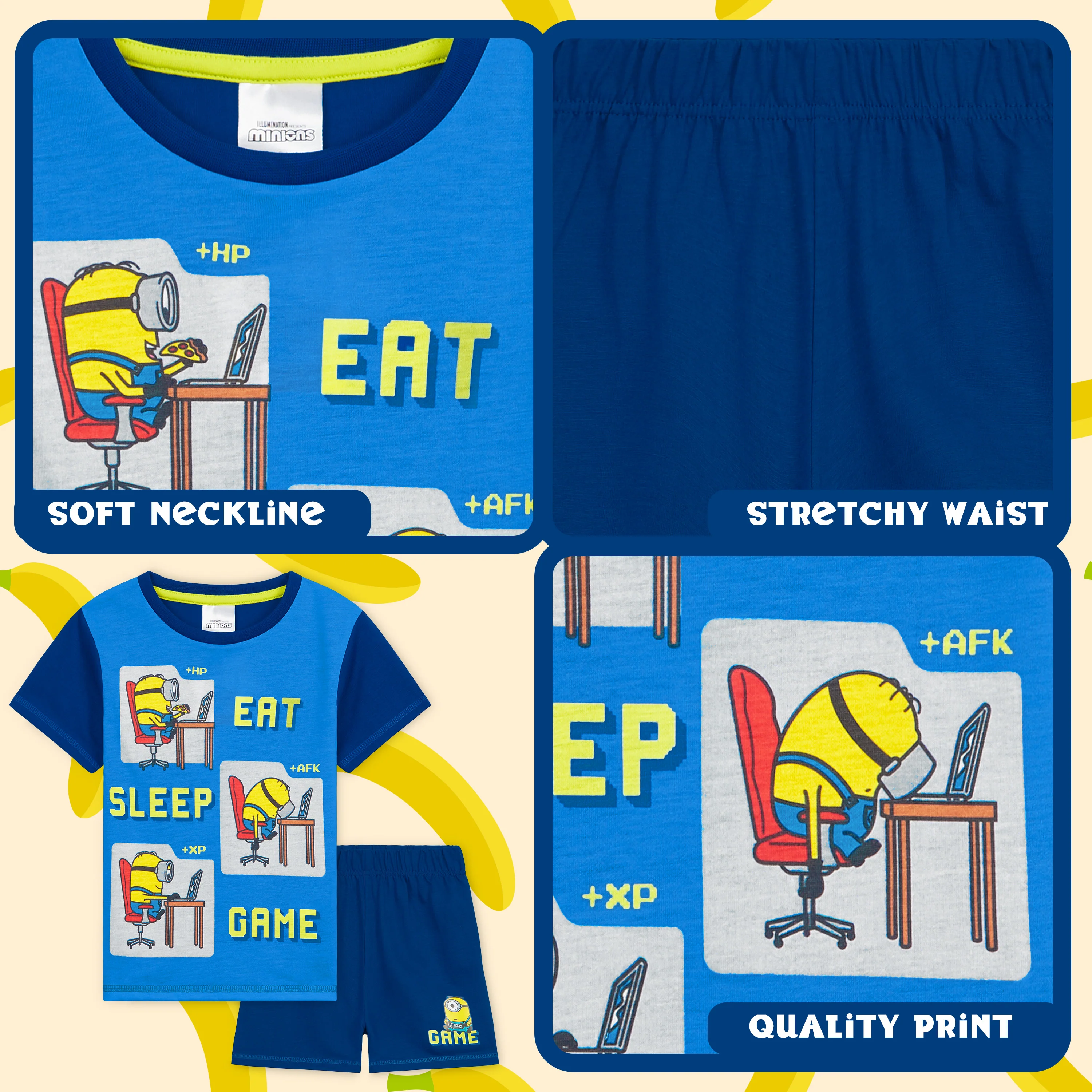 MINIONS Boys Short Pyjamas Set, Soft Breathable Lounge Wear - Blue - Image 4