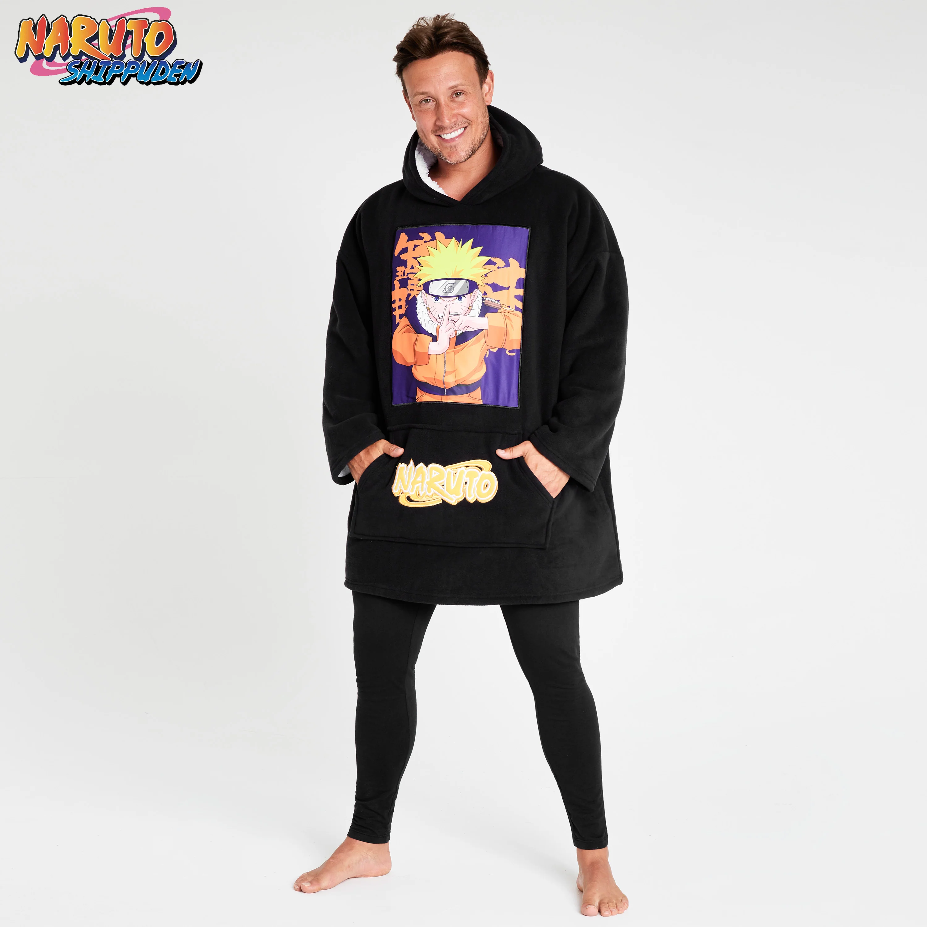 Naruto Blanket Hoodie for Men - Black/Orange - Image 2