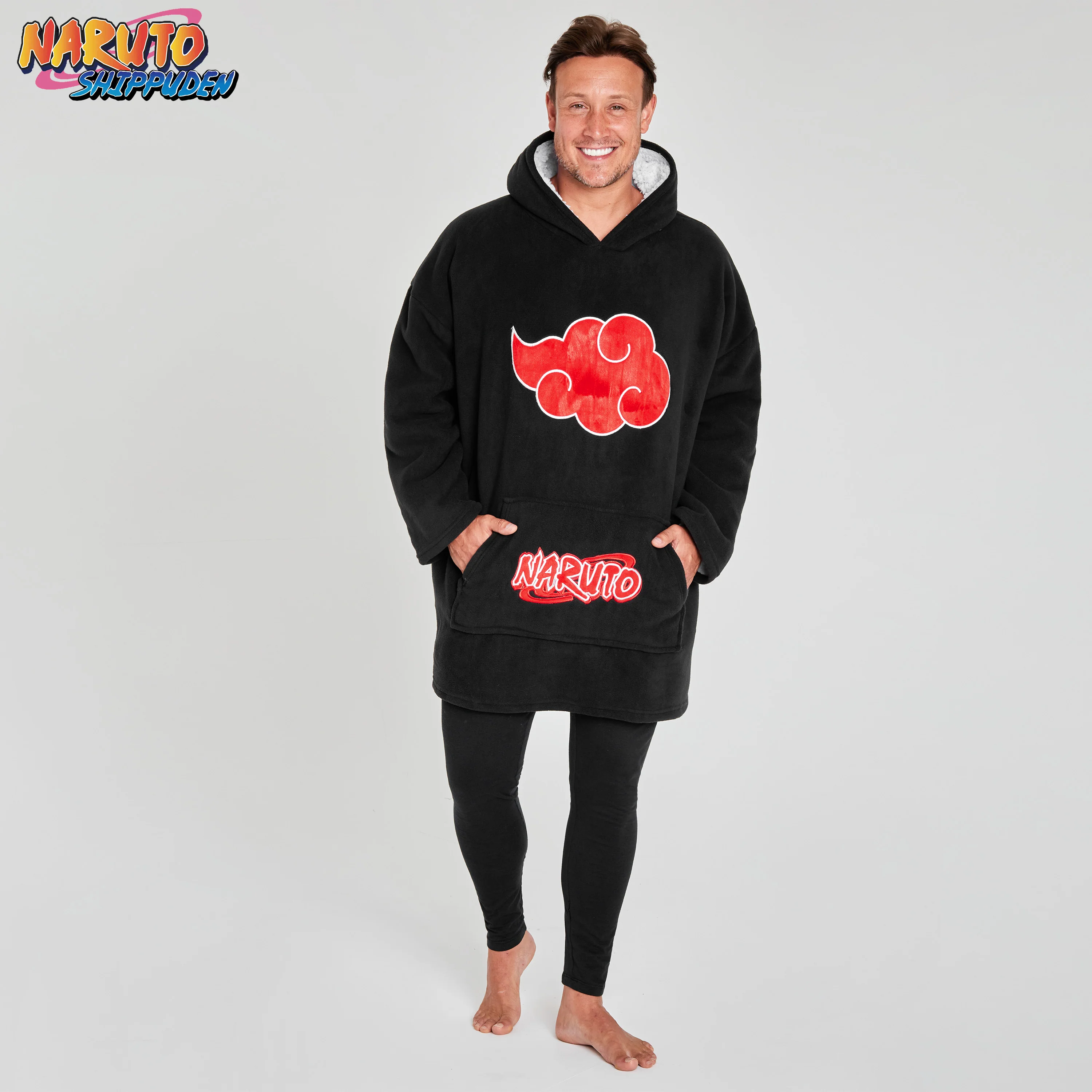 Naruto Blanket Hoodie for Men - Black/Red - Image 2