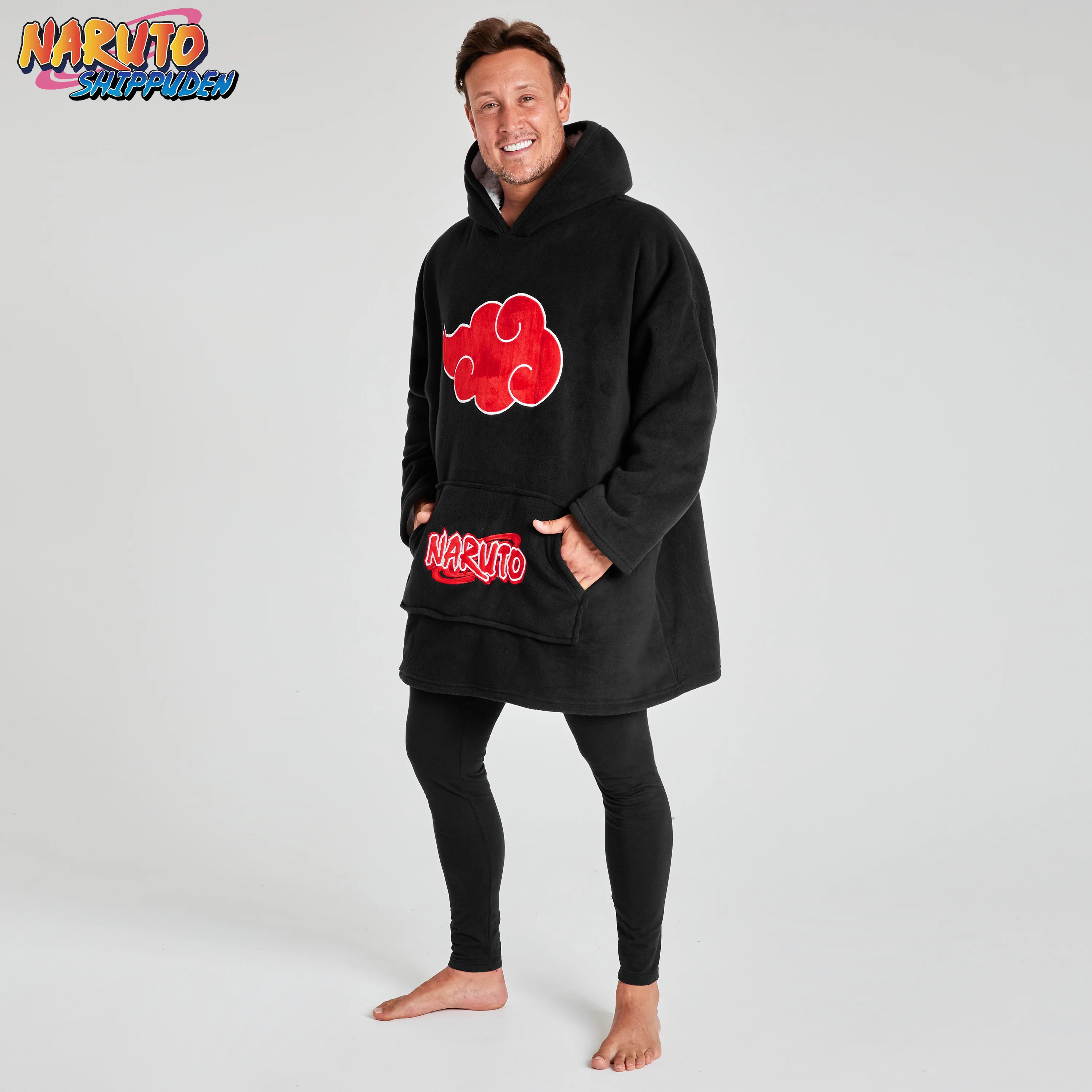 Naruto Blanket Hoodie for Men - Black/Red - Image 5