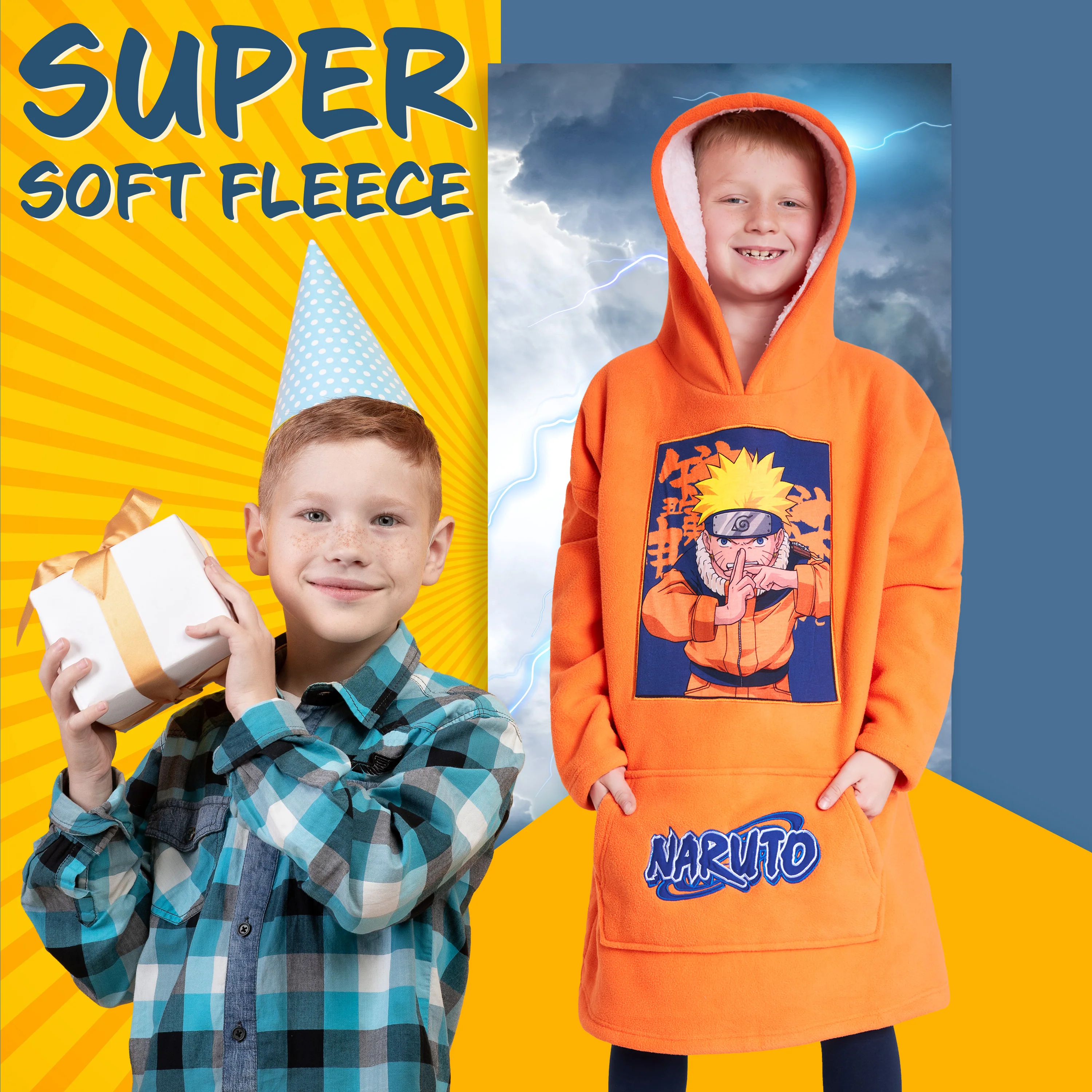 Naruto Fleece Hoodie Blanket for Boys and Teenagers - Orange - Image 2