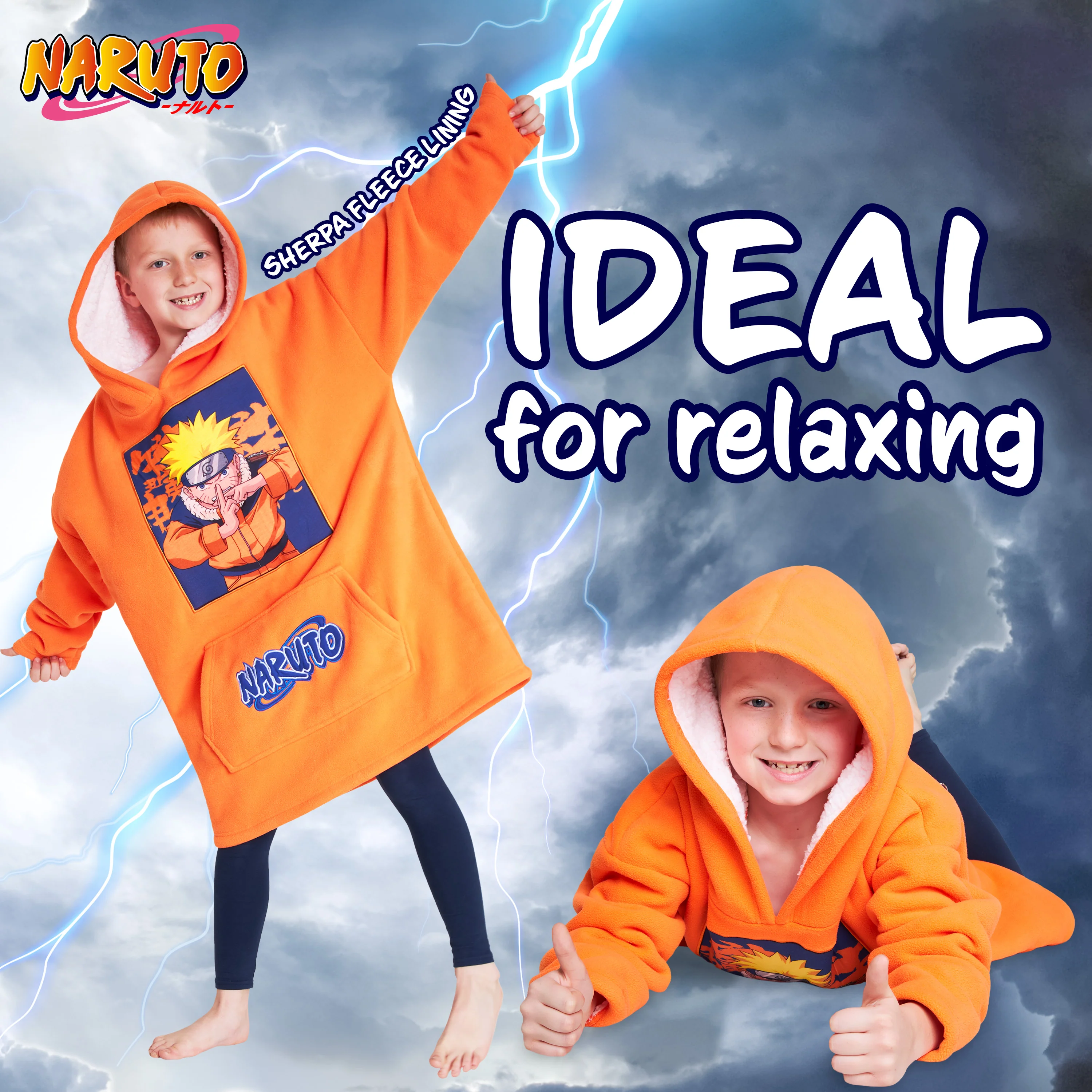 Naruto Fleece Hoodie Blanket for Boys and Teenagers - Orange - Image 3